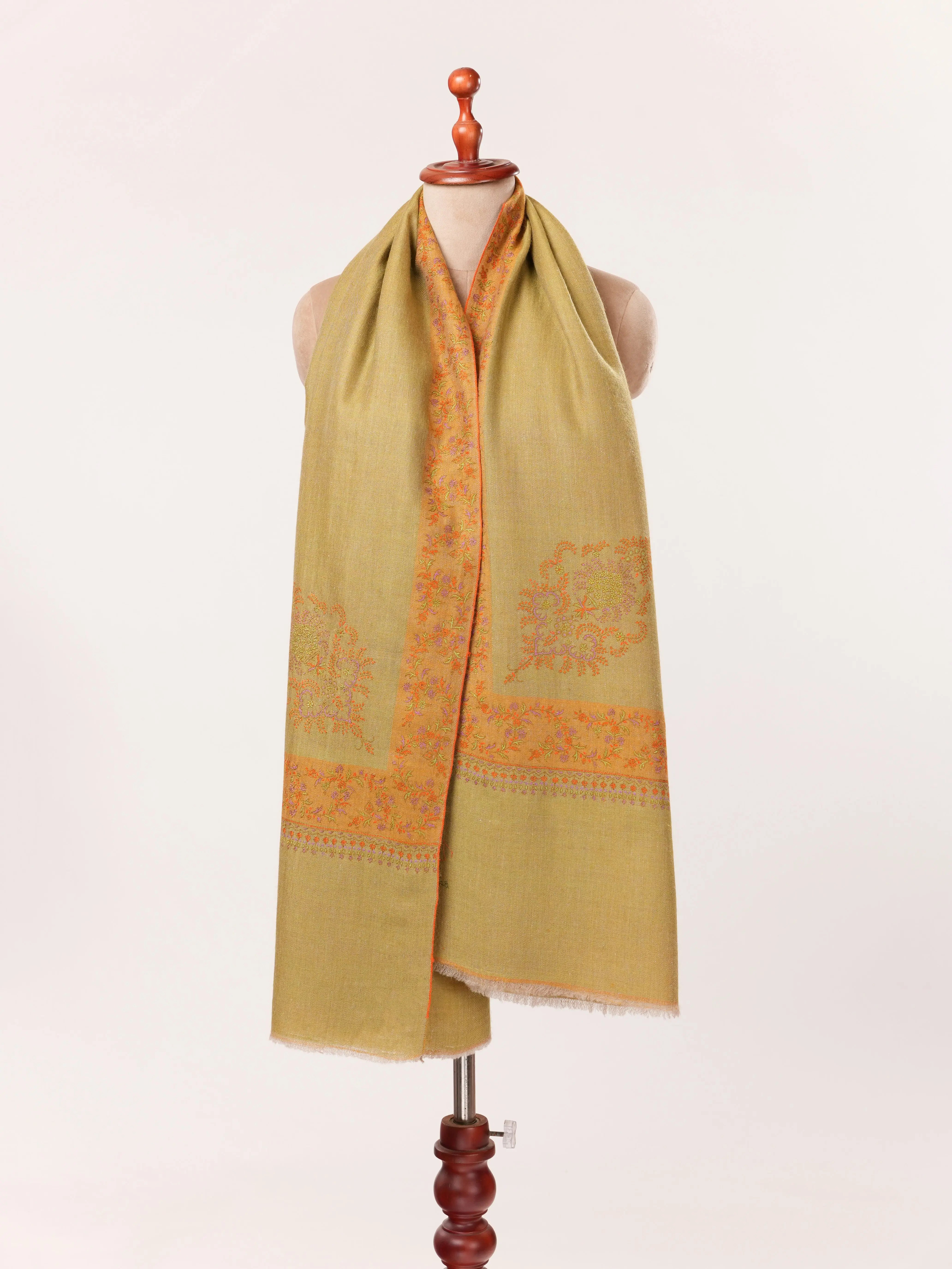 Dualtone Kashmiri Handwoven Pashmina Shawl with Hand Sozni Daurdar Embroidery Shahkaar.com
