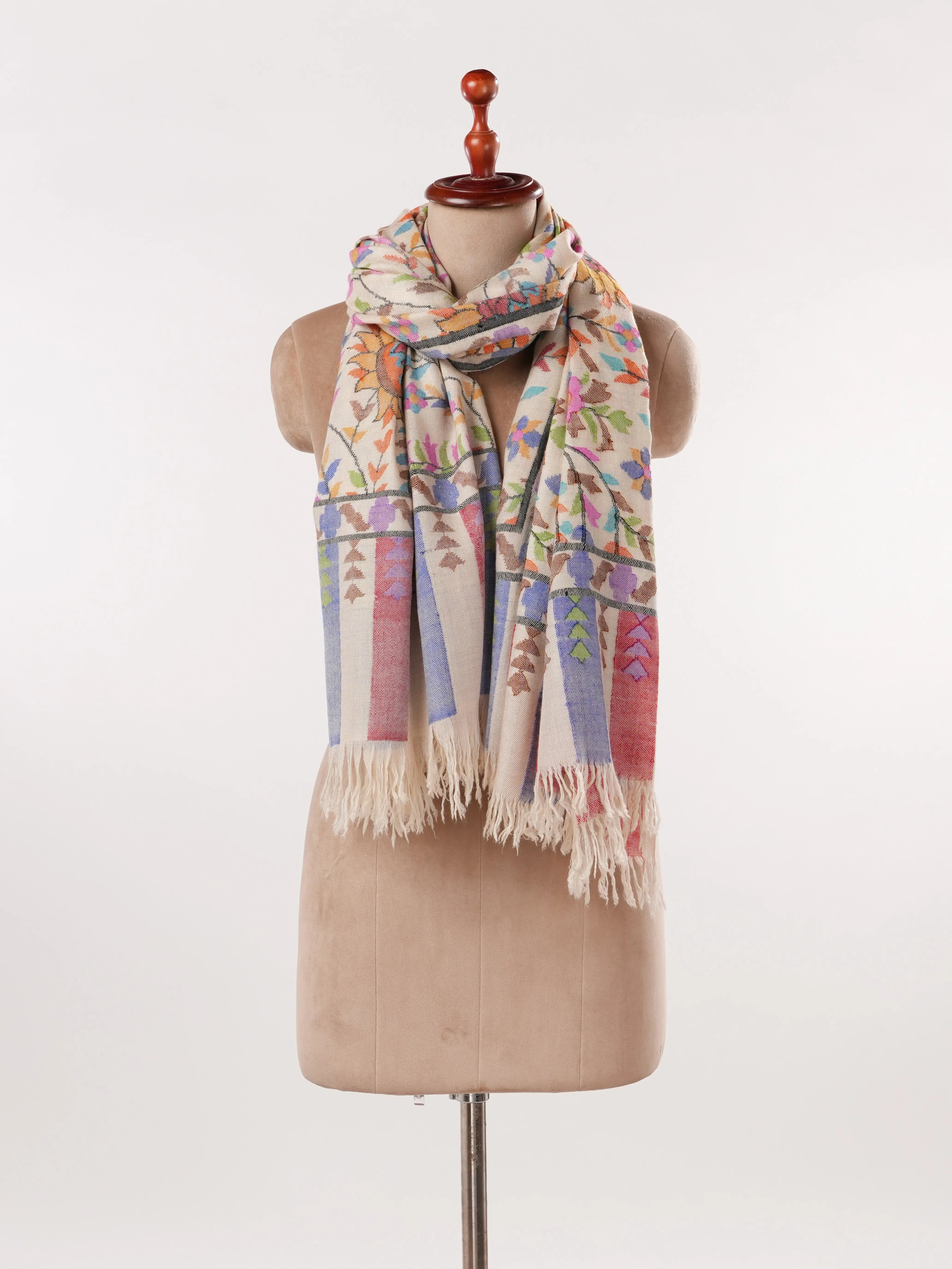 Kani Handwoven Light Natural White Pashmina Shawl Shahkaar.com