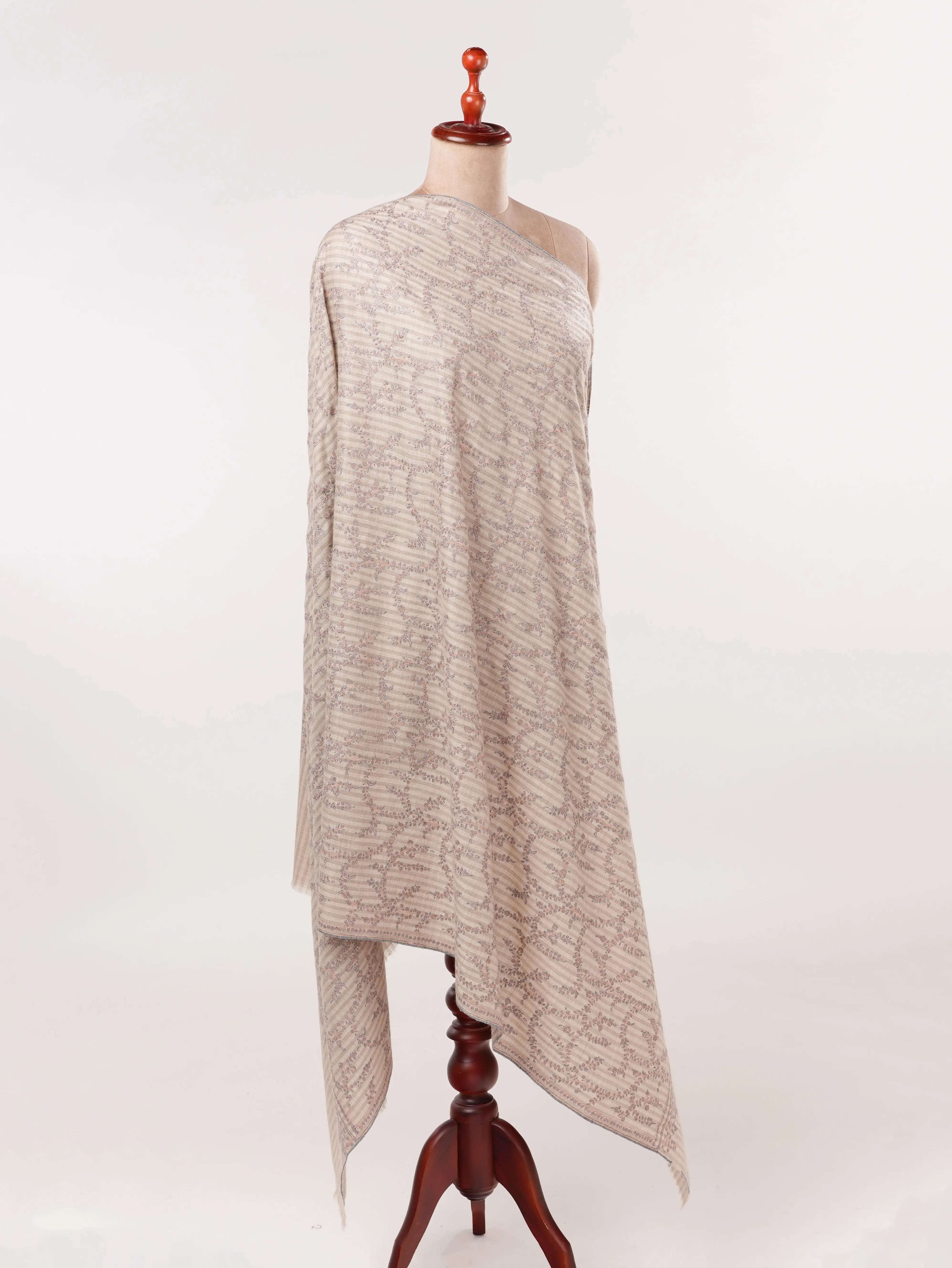 Handwoven Jali Baby Soft Pashmina Shawl with Hand Sozni Embroidery Shahkaar.com