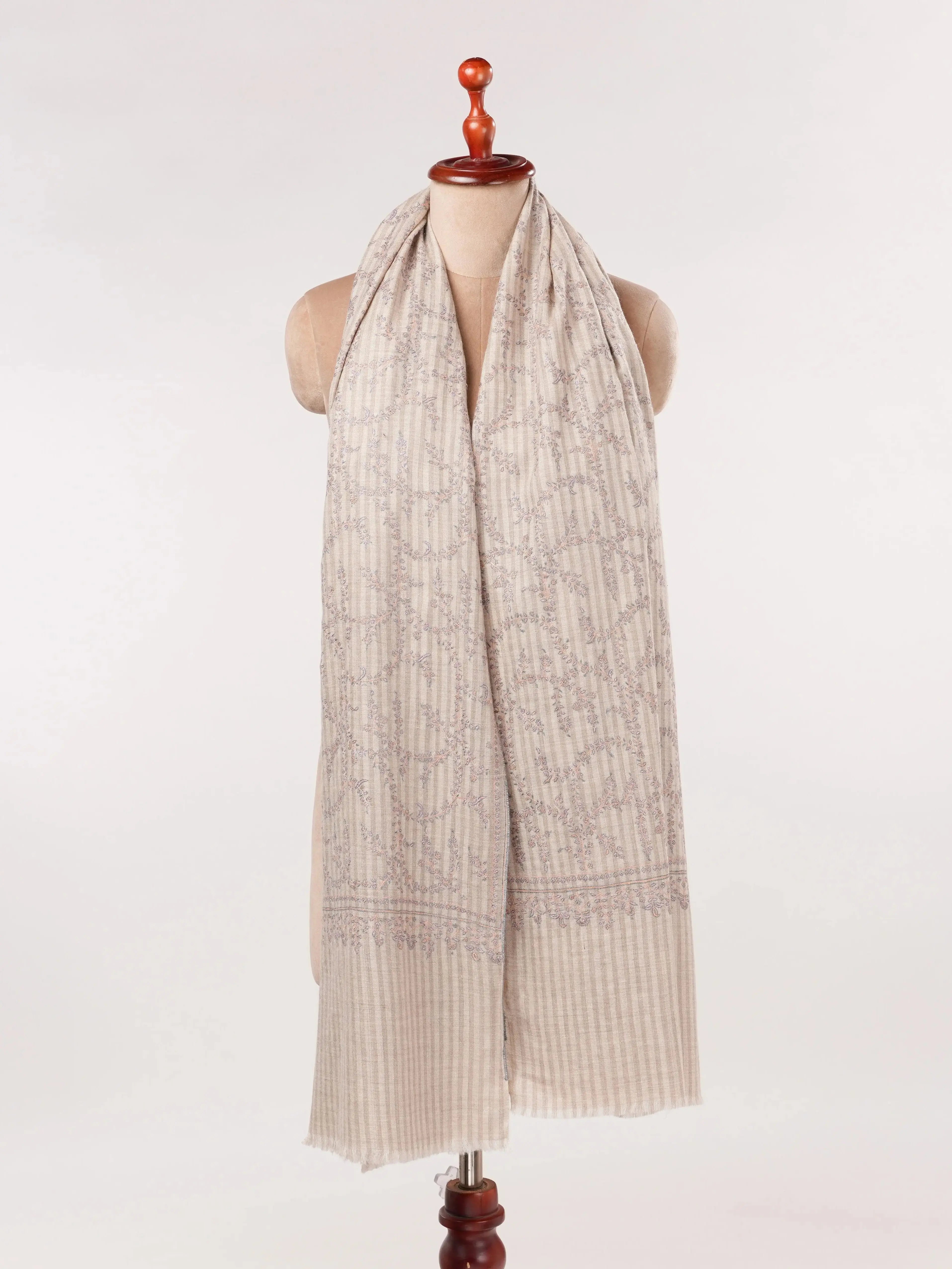 Handwoven Jali Baby Soft Pashmina Shawl with Hand Sozni Embroidery Shahkaar.com