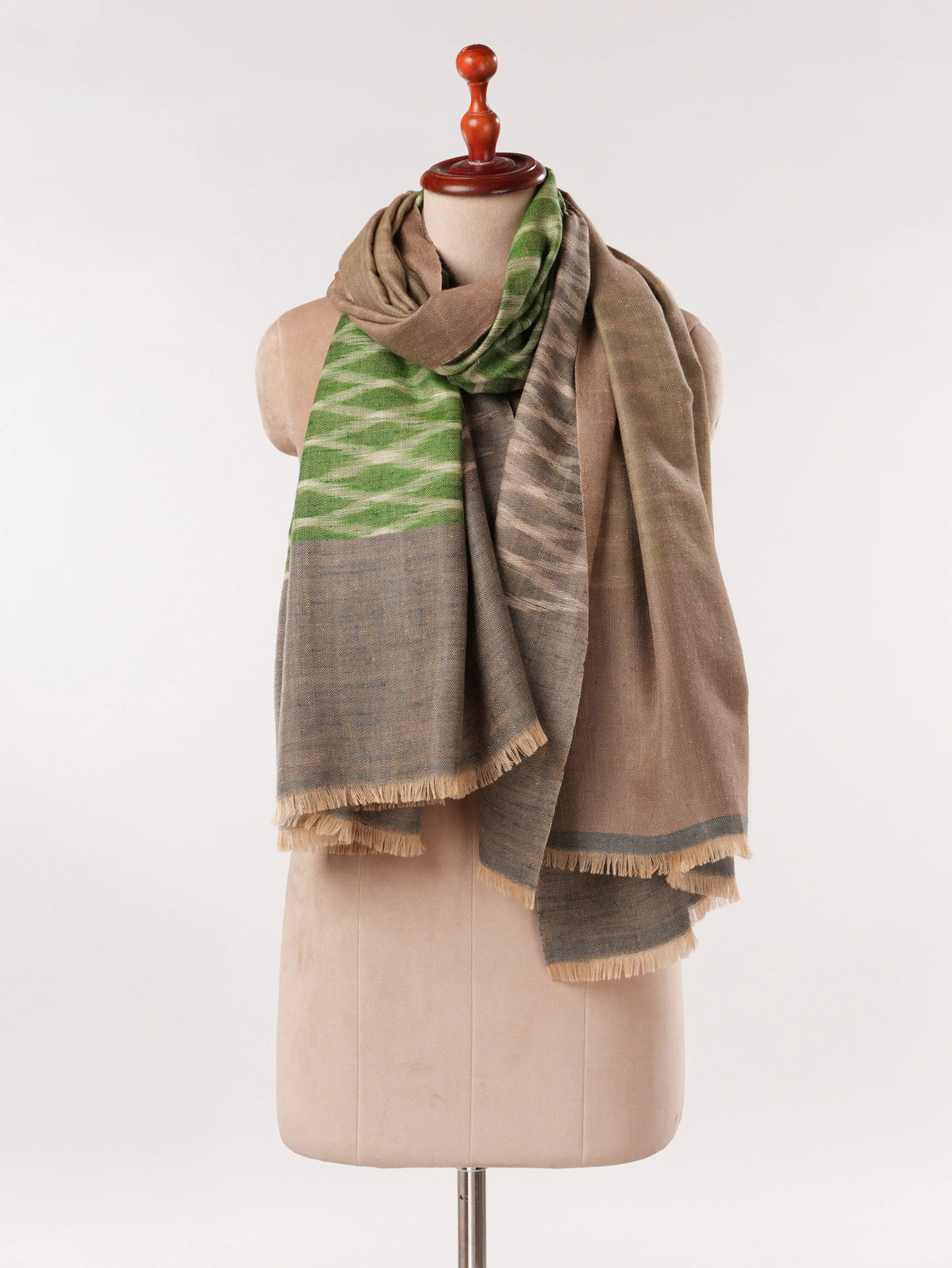 Dual Tone Handwoven Soft Pashmina Shawl with Ikat Weave