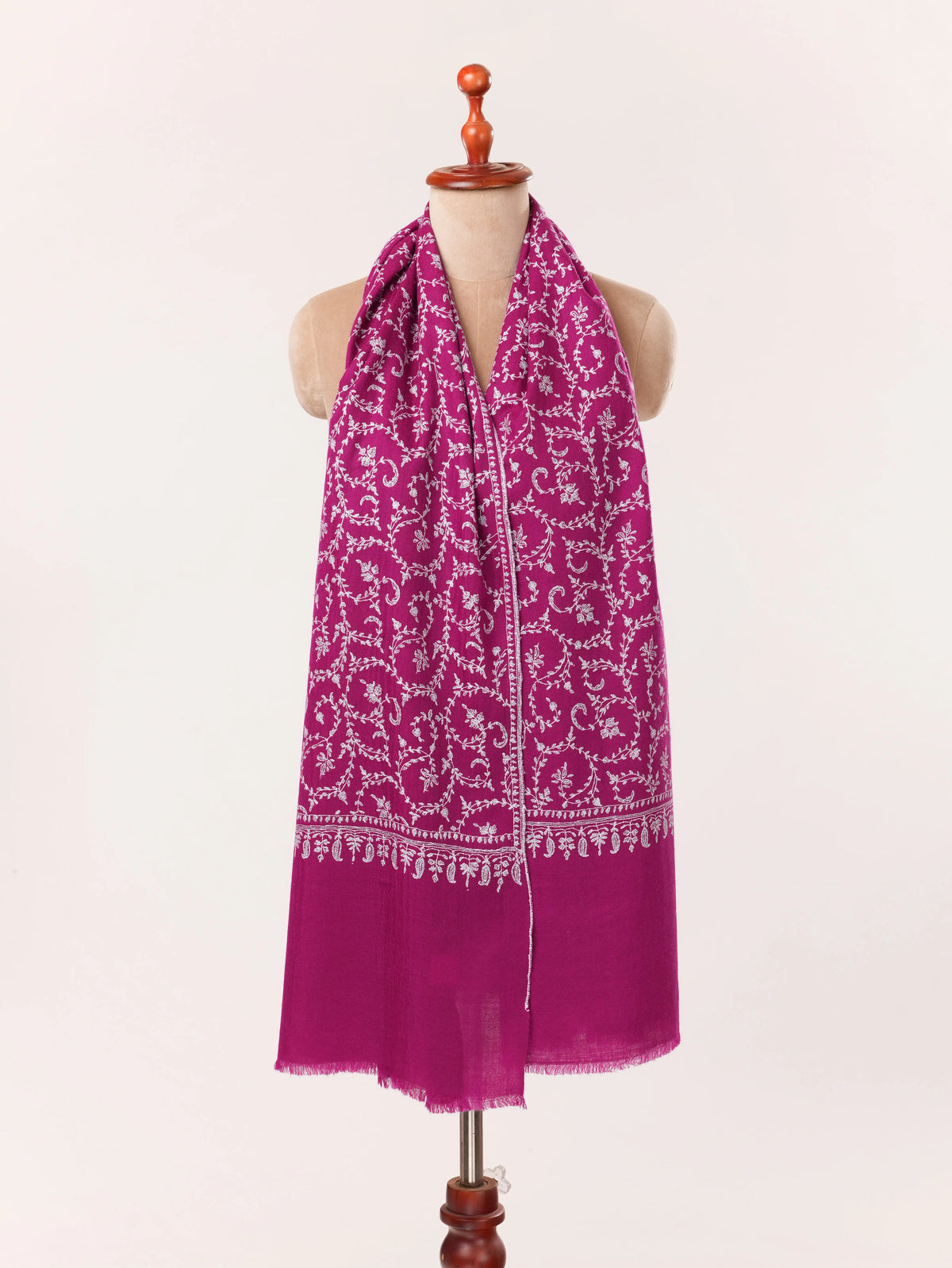 Purple Authentic Handwoven Cashmere Scarf featuring Jali Sozni Embroidery Shahkaar.com