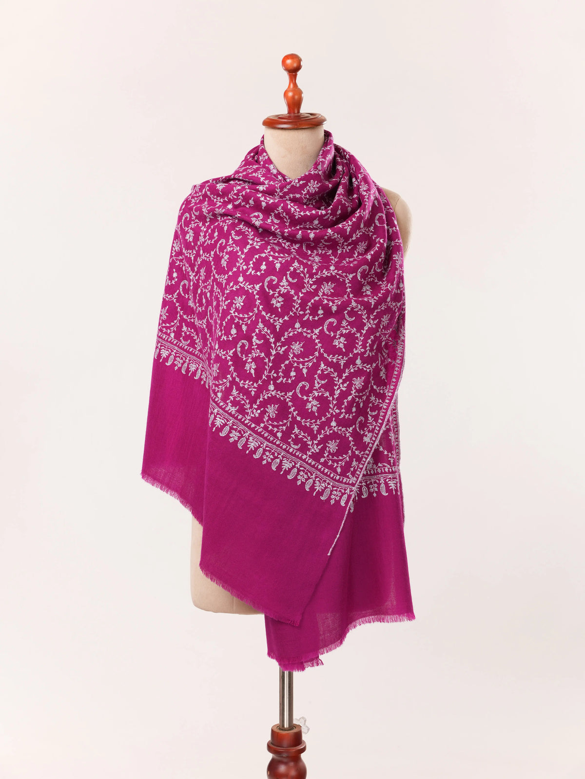 Purple Authentic Handwoven Cashmere Scarf featuring Jali Sozni Embroidery Shahkaar.com