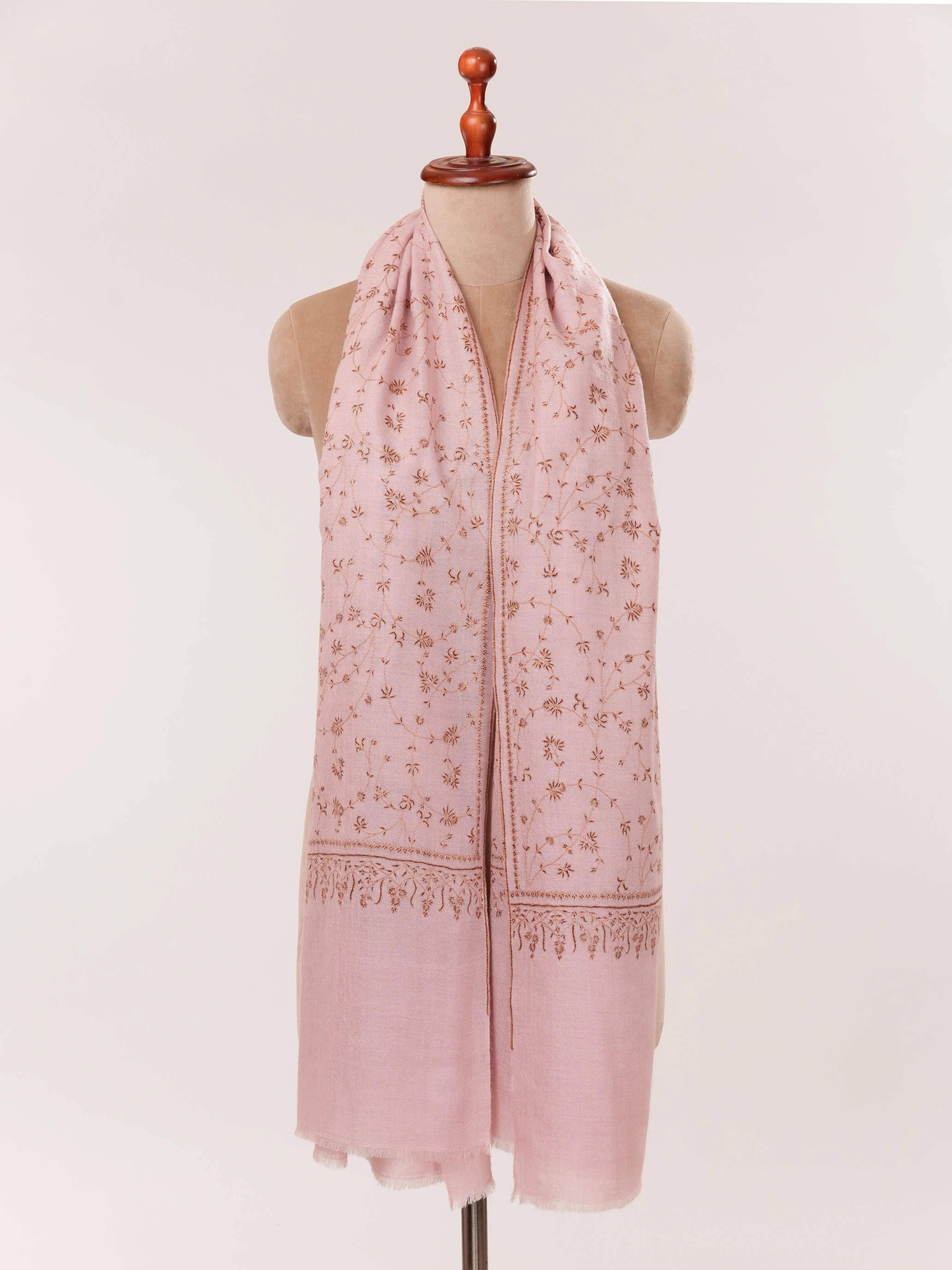 Baby Pink Cashmere Scarf with All Over Jali Hand Embroidery Shahkaar.com