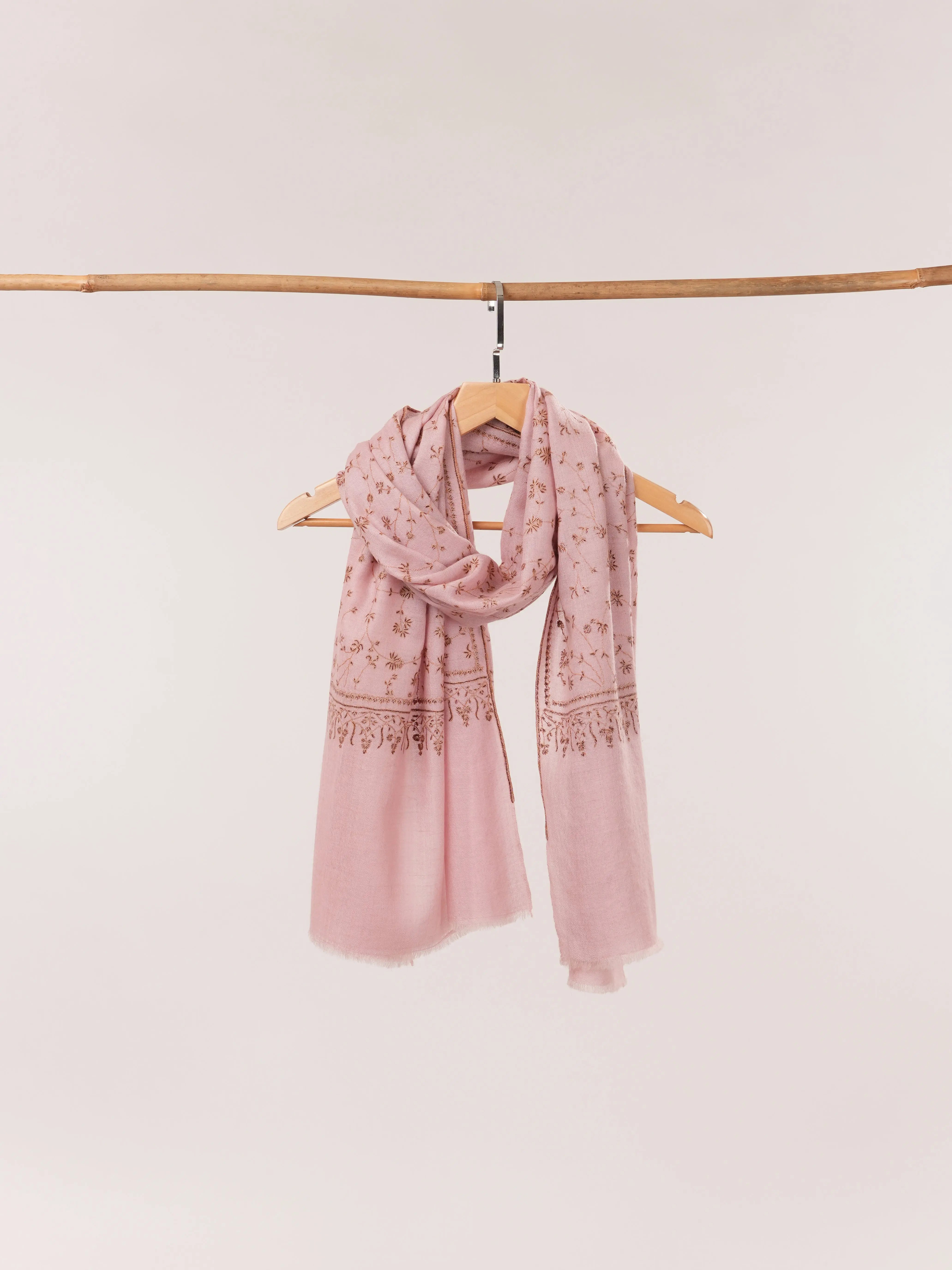 Baby Pink Cashmere Scarf with All Over Jali Hand Embroidery Shahkaar.com