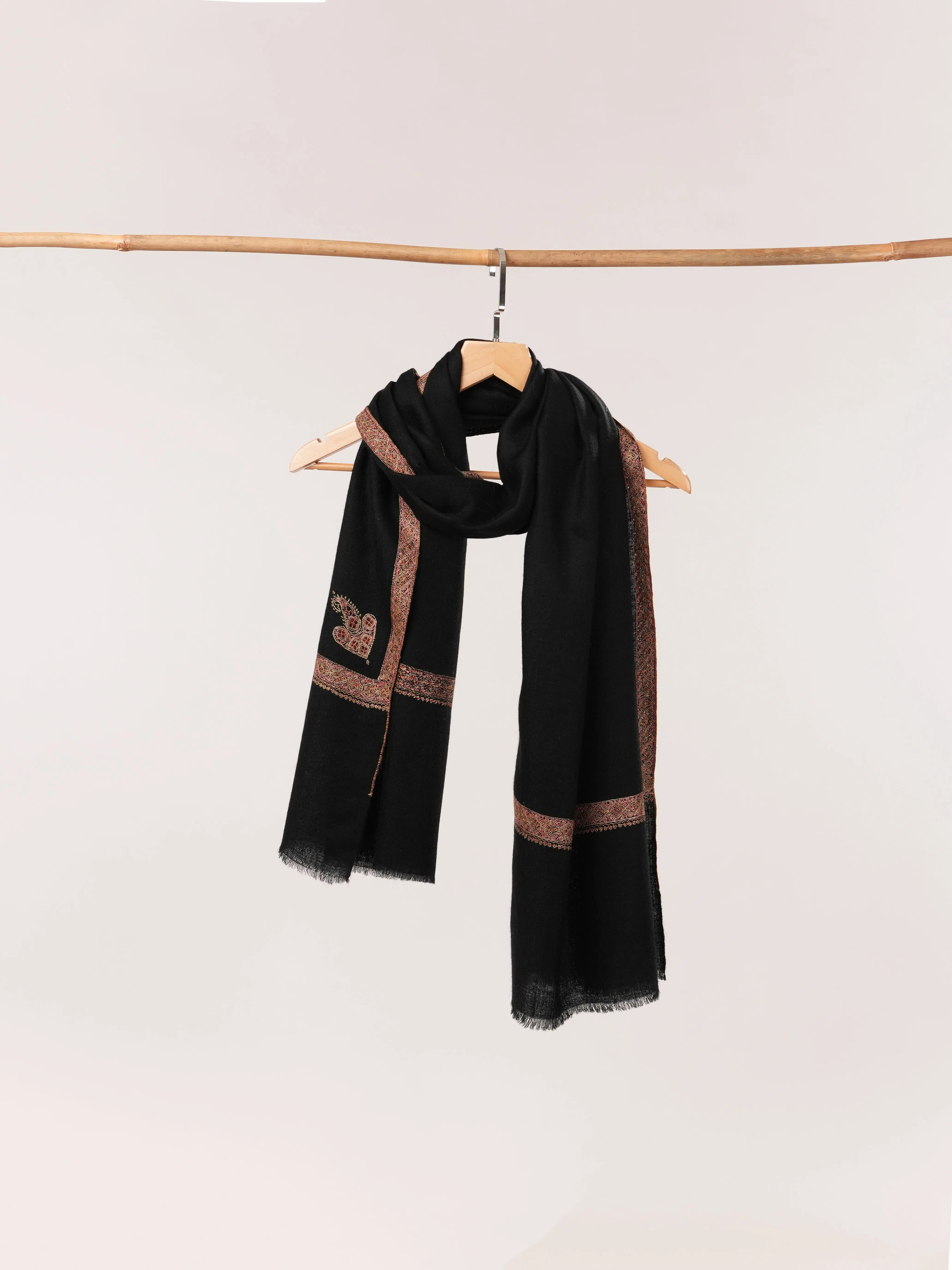 Black Hashia Hand Embroidered Soft Cashmere Scarf Shahkaar.com