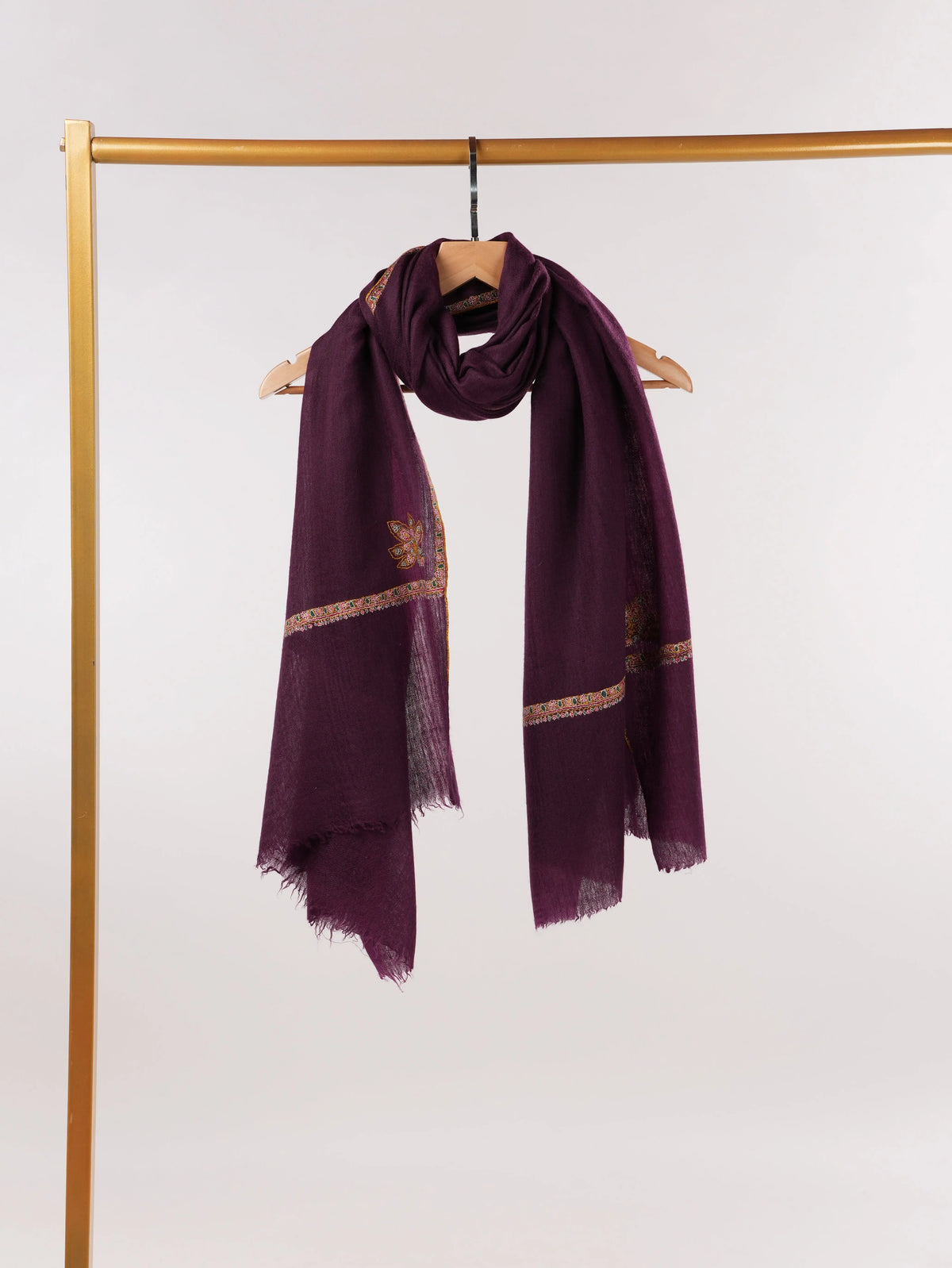 Deep Plum Original Pashmina with Delicate Baildar Embroidery