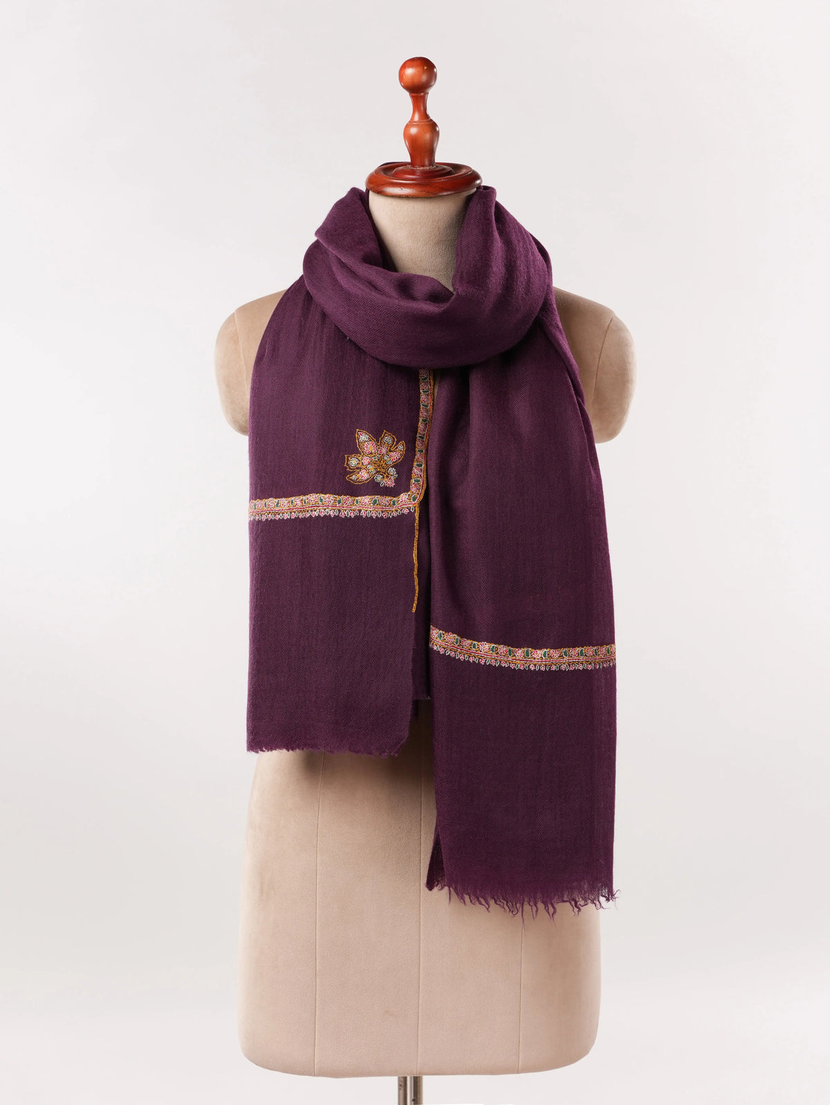 Deep Plum Original Pashmina with Delicate Baildar Embroidery