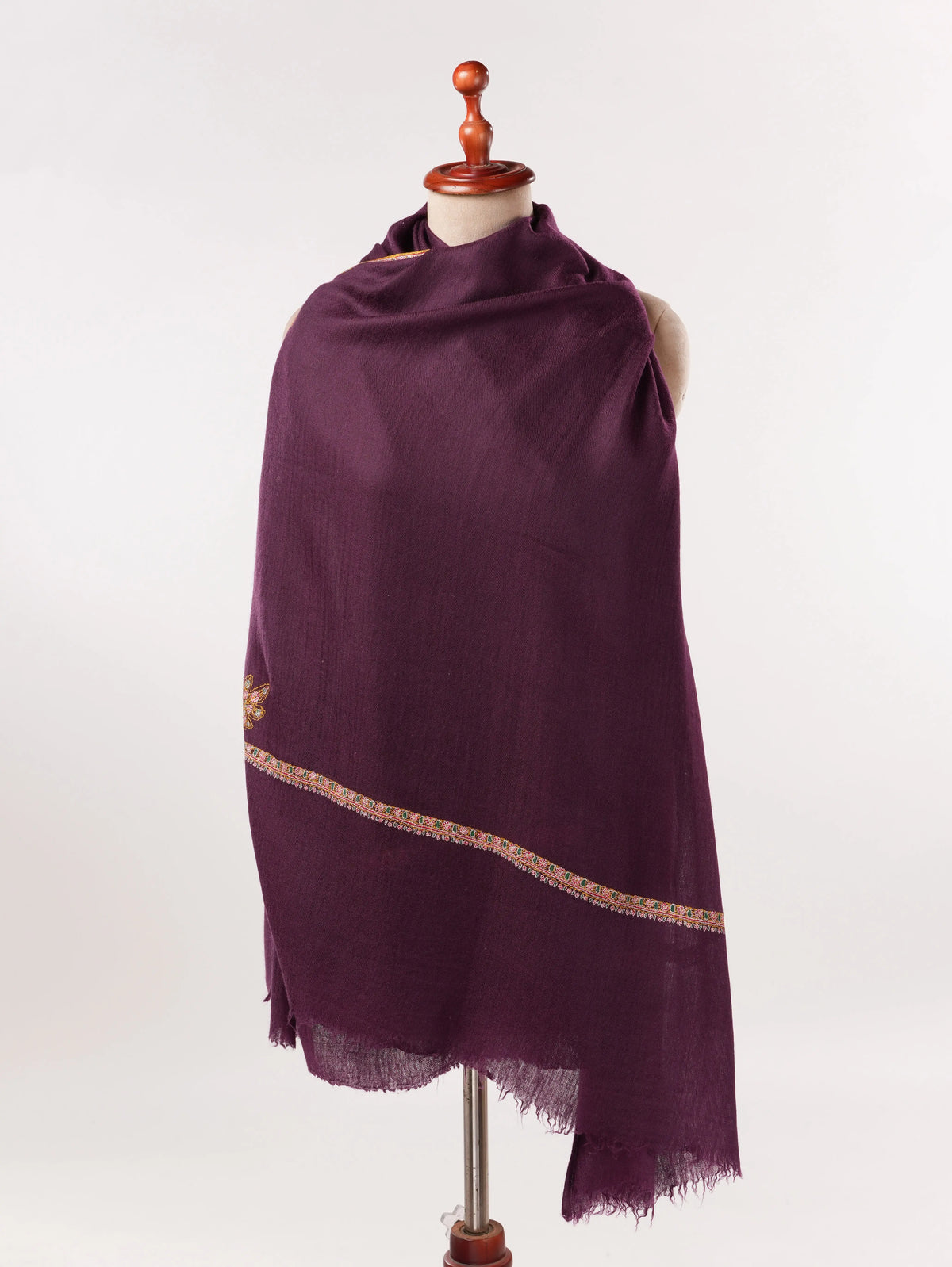 Deep Plum Original Pashmina with Delicate Baildar Embroidery