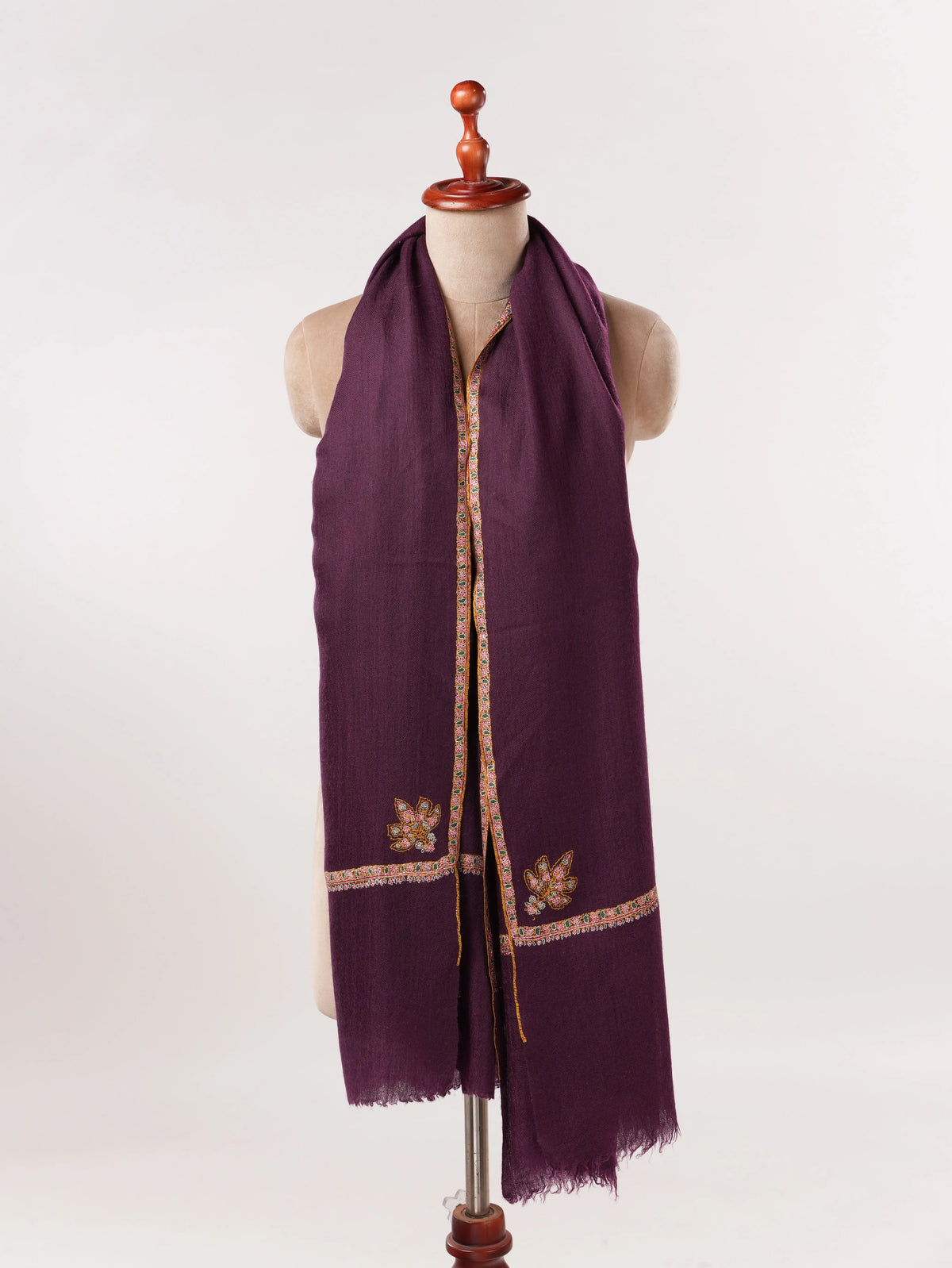 Deep Plum Original Pashmina with Delicate Baildar Embroidery