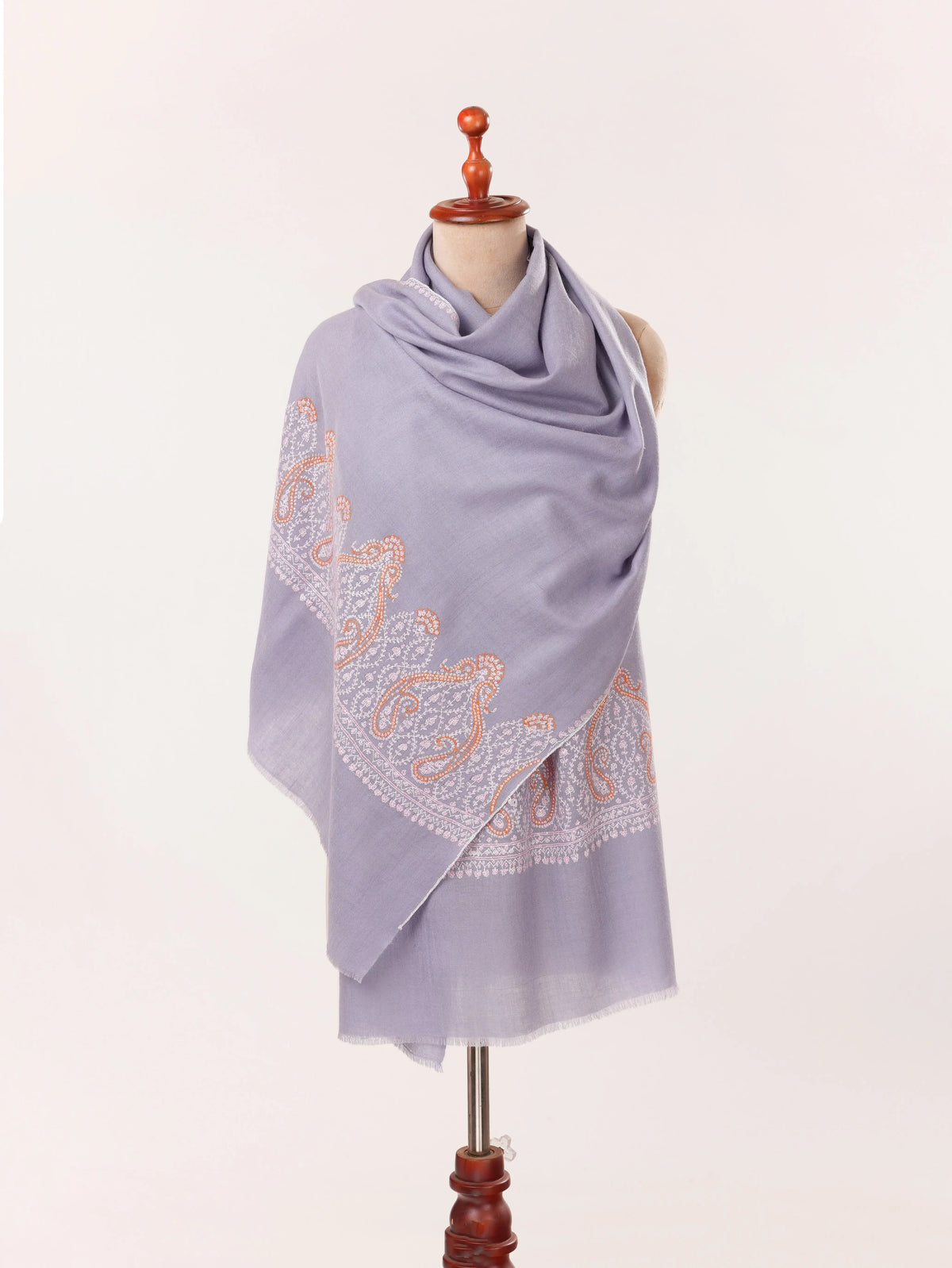 Baby Blue Cashmere Handwoven Scarf with Kashmiri Sozni Palldar Embroidery Shahkaar.com