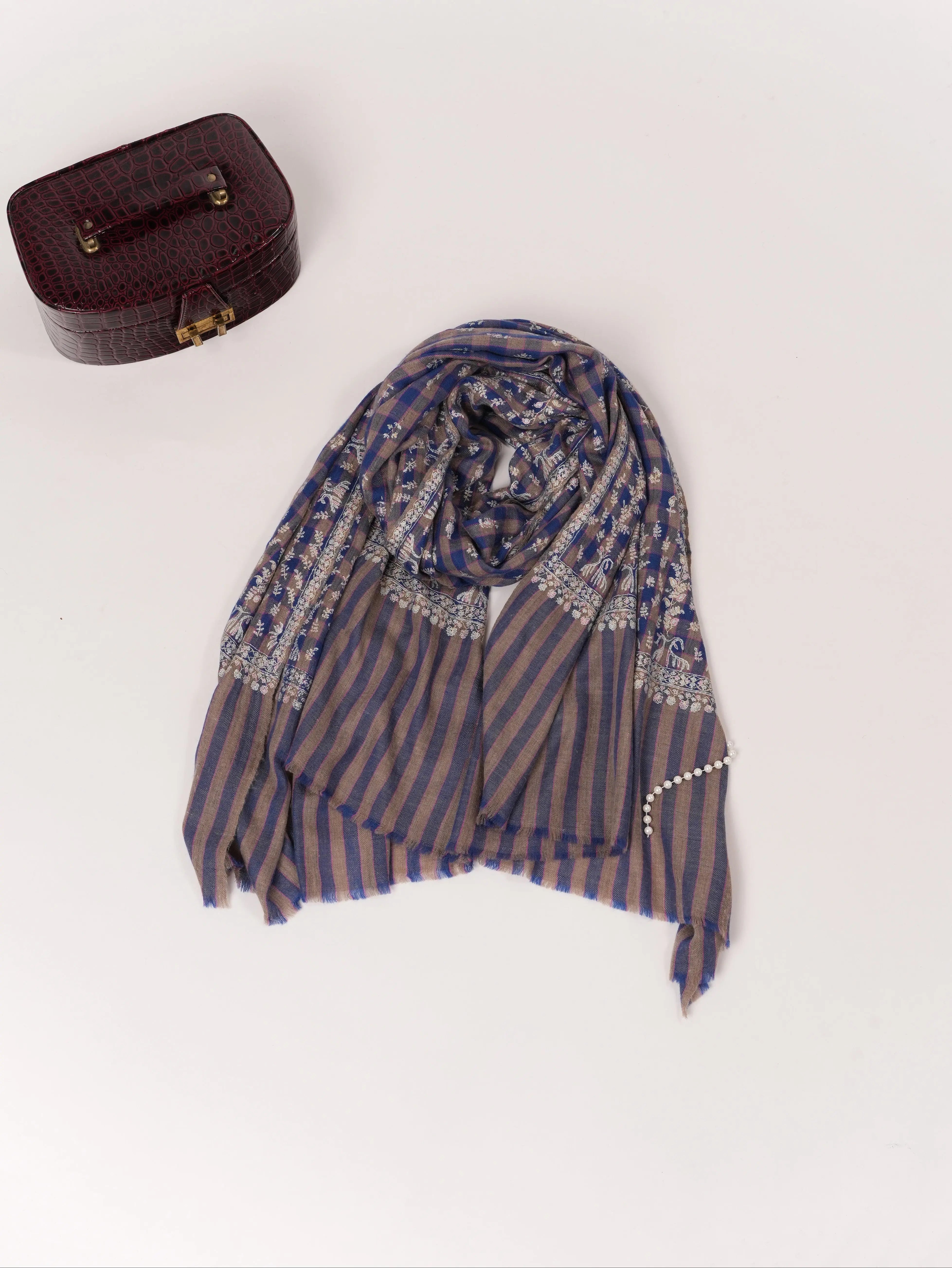 Handwoven Check Shawl Pure Pashmina with Hand Buteh Embroidery Shahkaar.com