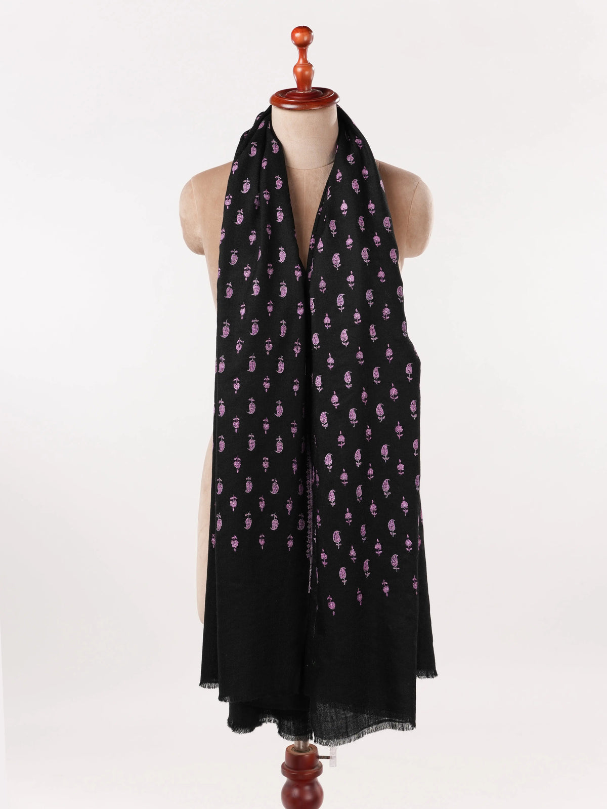 Black Handwoven Pashmina Shawl with Buteh Hand Embroidery