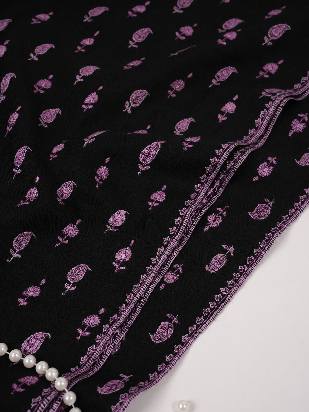 Black Handwoven Pashmina Shawl with Buteh Hand Embroidery