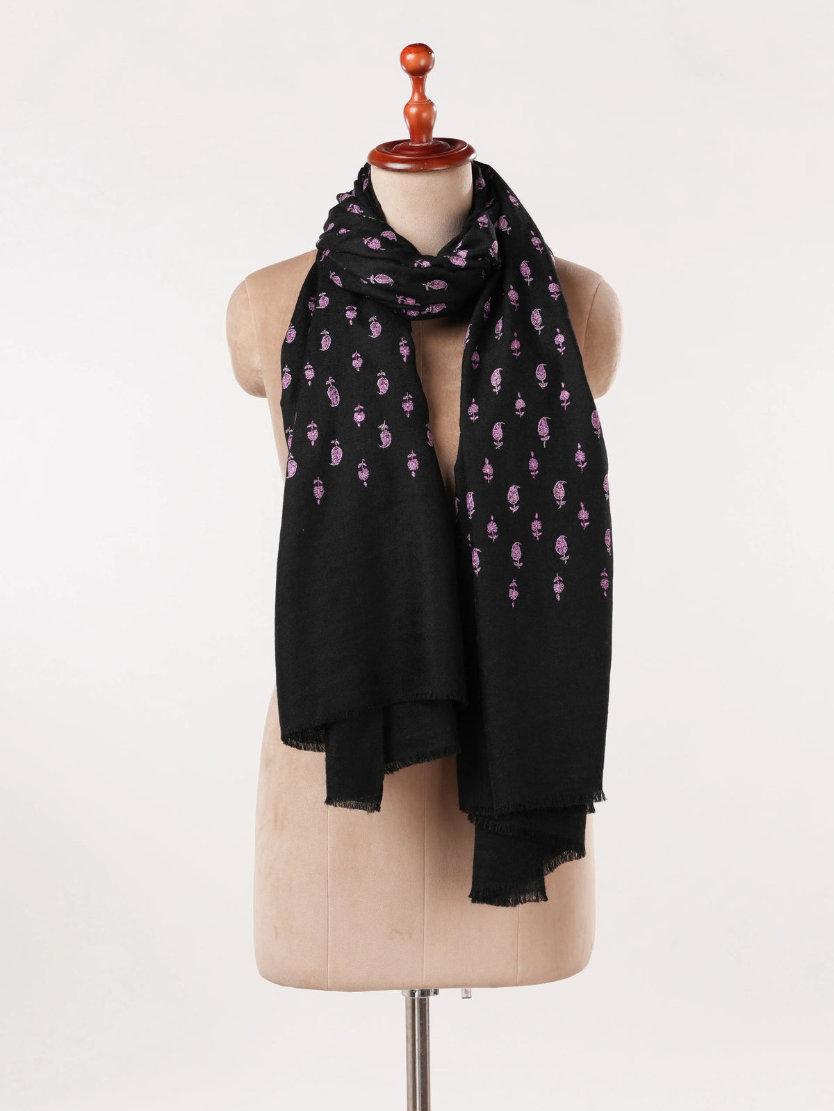 Black Handwoven Pashmina Shawl with Buteh Hand Embroidery