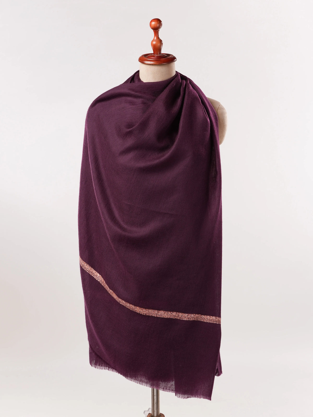 Deep Plum Pure Pashmina Shawl with Peach Baildar Hand Embroidery