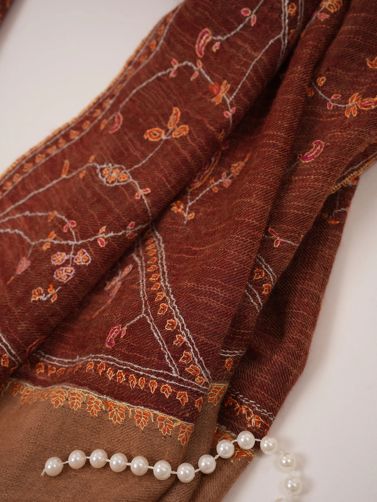 Jali Sozni Embroidery Kashmiri Handwoven Scarf in Cashmere Shahkaar.com