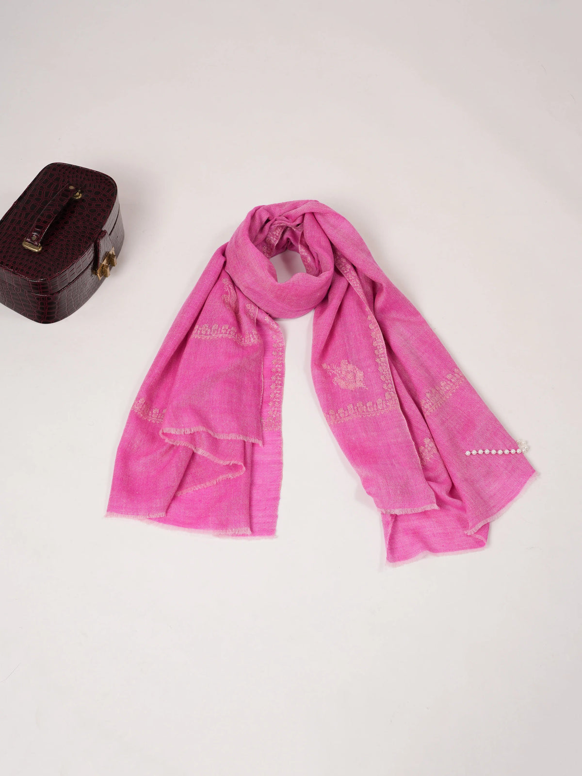 Handwoven Pink Pashmina Shawl with Hashidar Embroidery