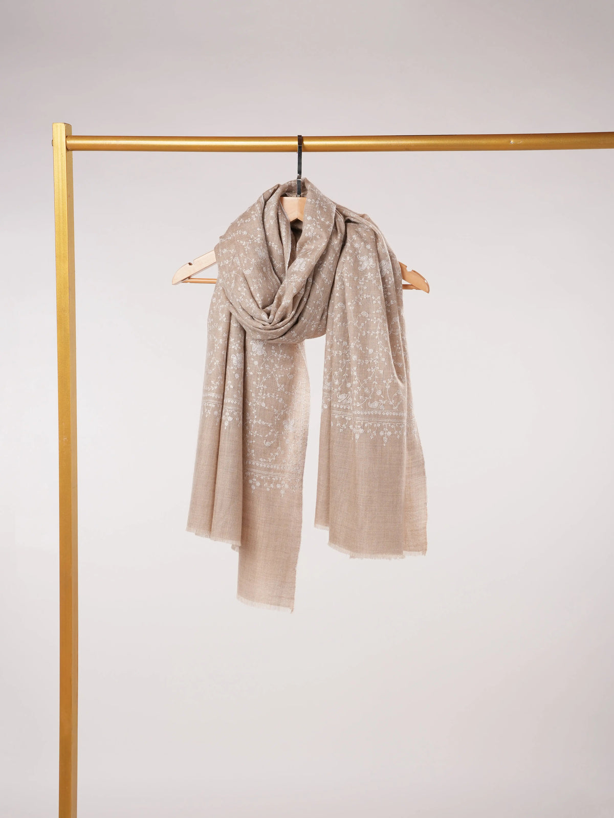 White Hand Embroidered Jali Natural White Kashmiri Handwoven Pashmina Shawl Shahkaar.com