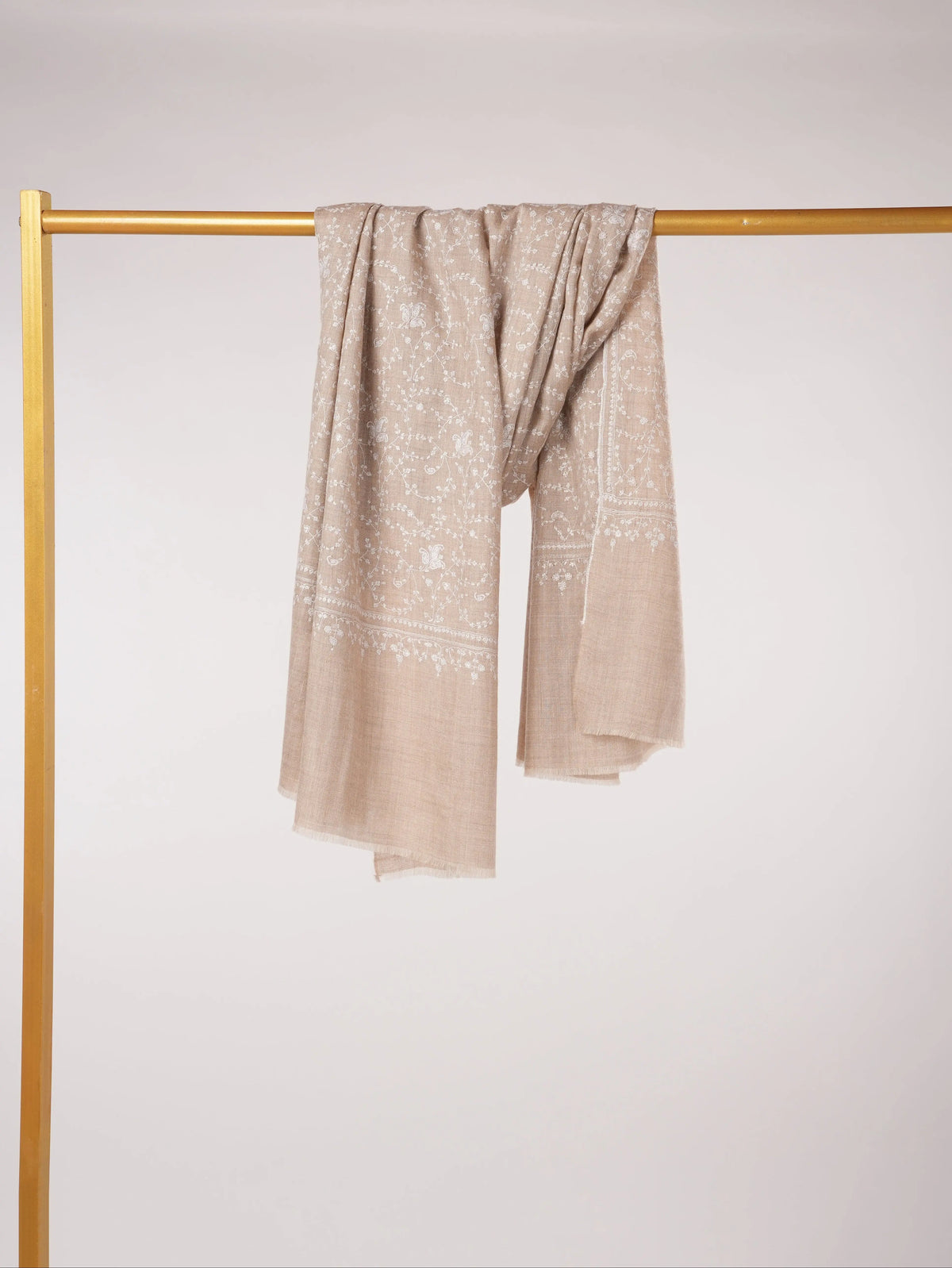 White Hand Embroidered Jali Natural White Kashmiri Handwoven Pashmina Shawl Shahkaar.com