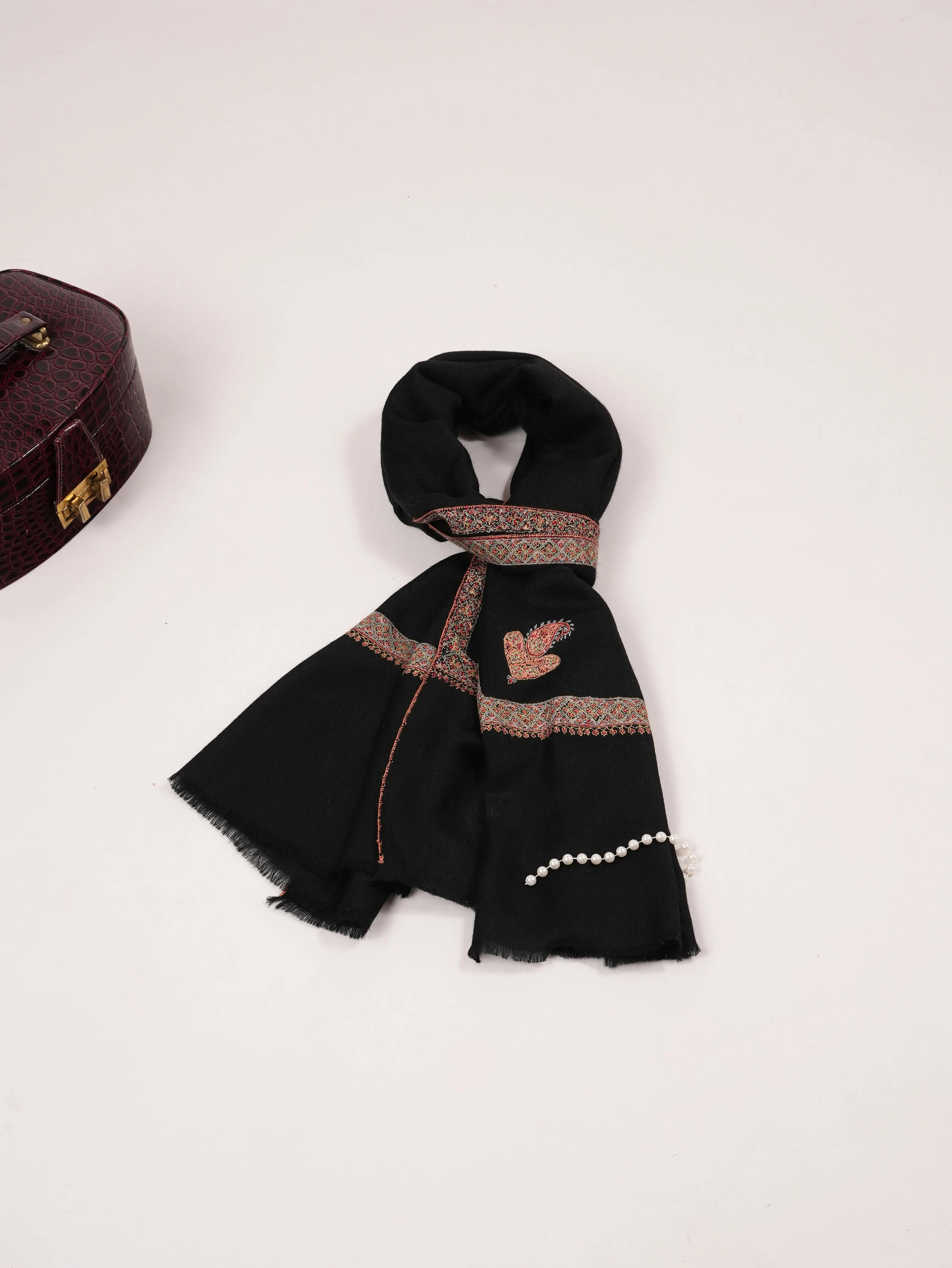 Black Artistic 100% Cashmere Scarf | Travel Wrap