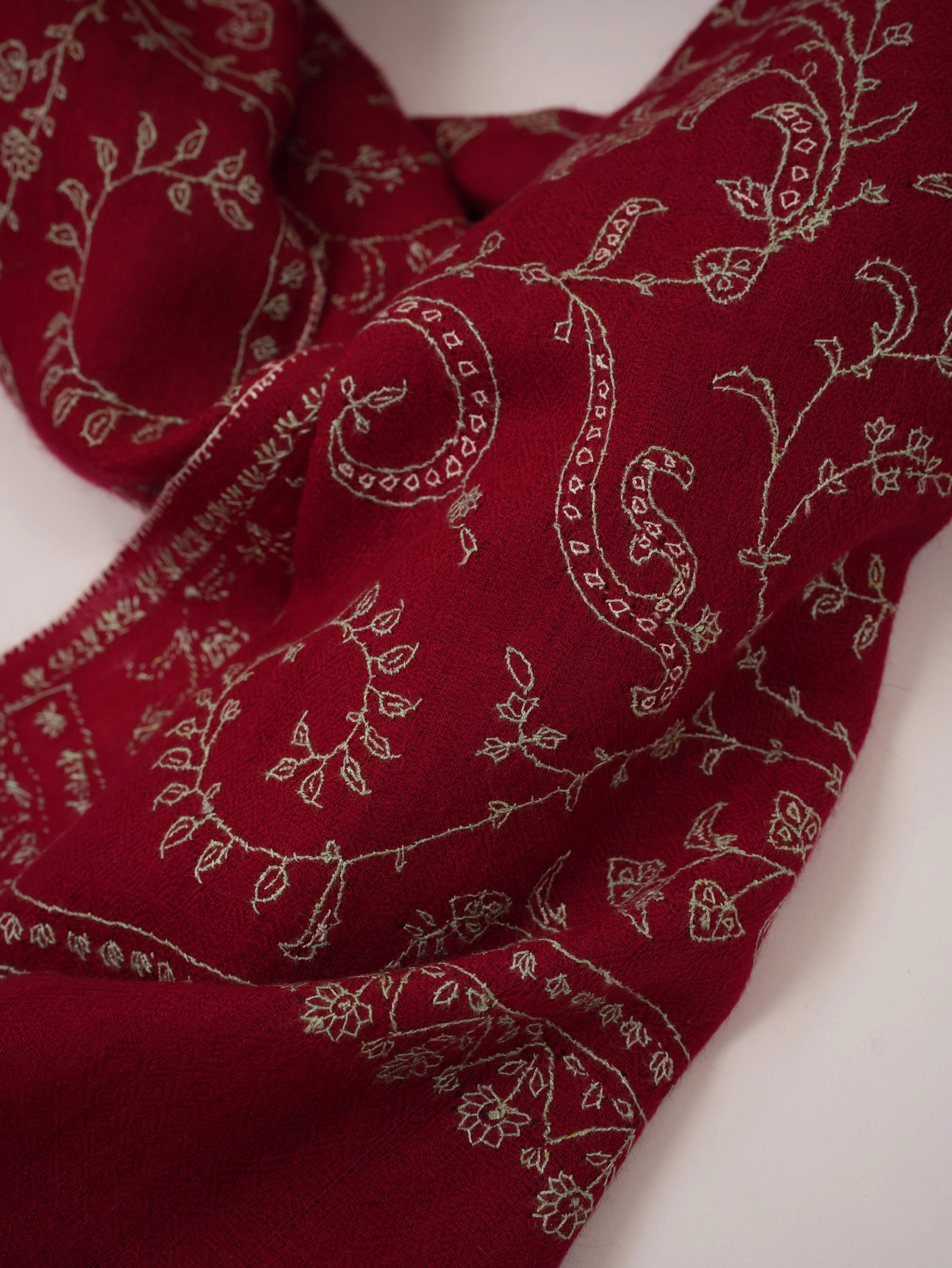 Maroon Baby Soft Cashmere Scarf with Jali Hand Sozni Embroidery Shahkaar.com