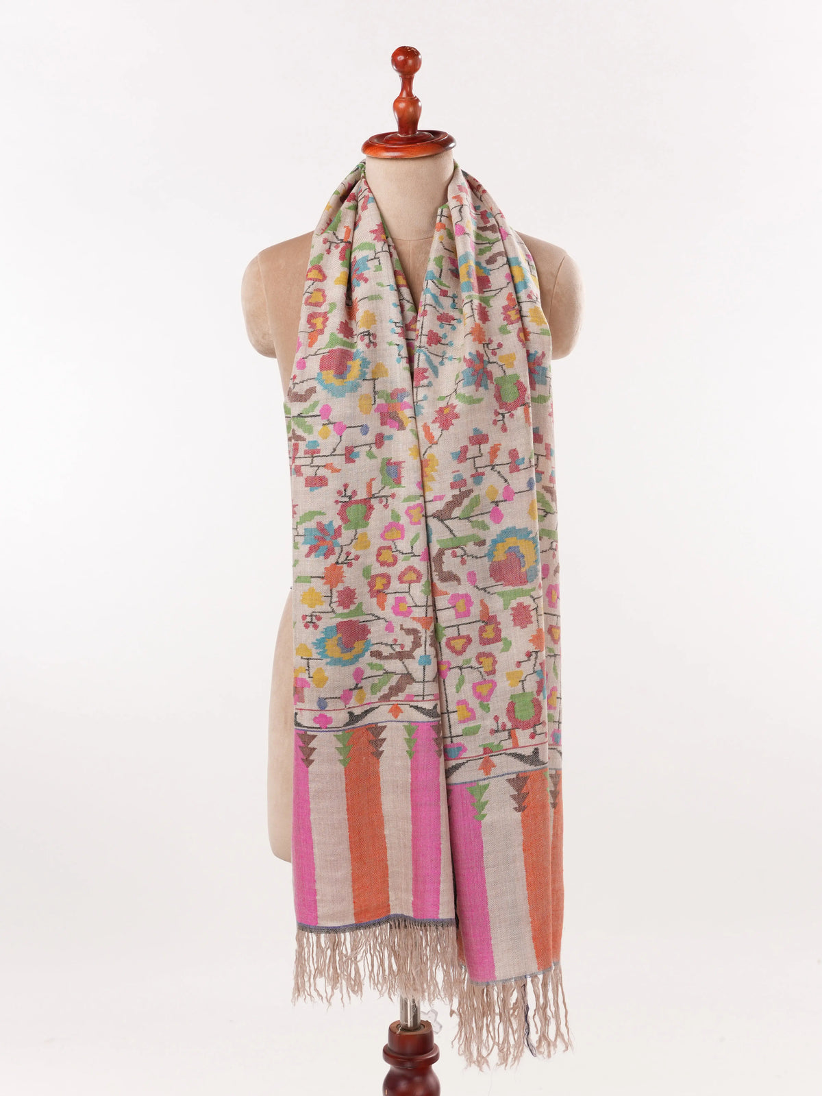 Handwoven Kani Natural Silver Authentic Cashmere Scarf