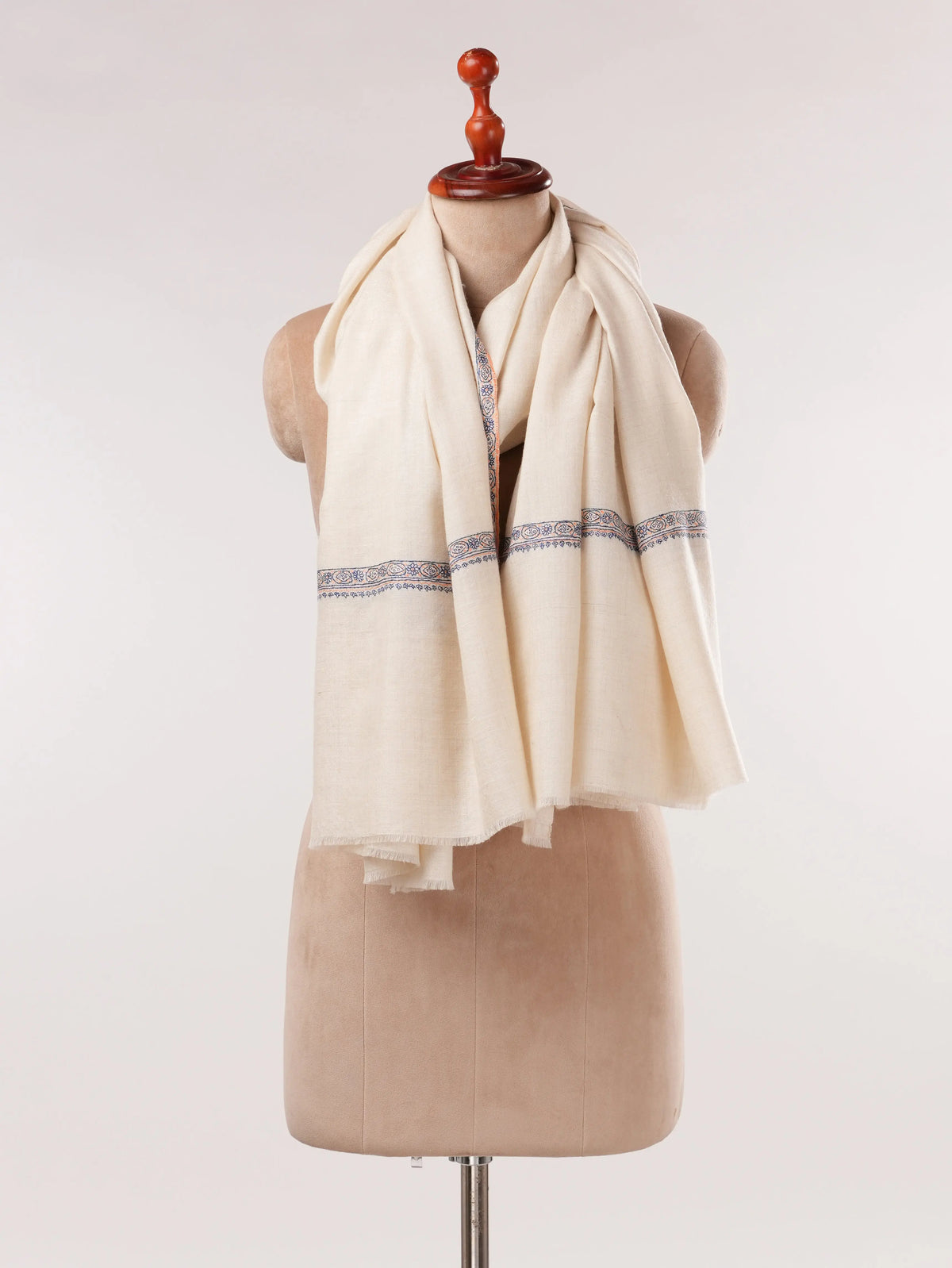 Natural White  Pashmina Shawl with Baildar Hand Embroidery Shahkaar.com