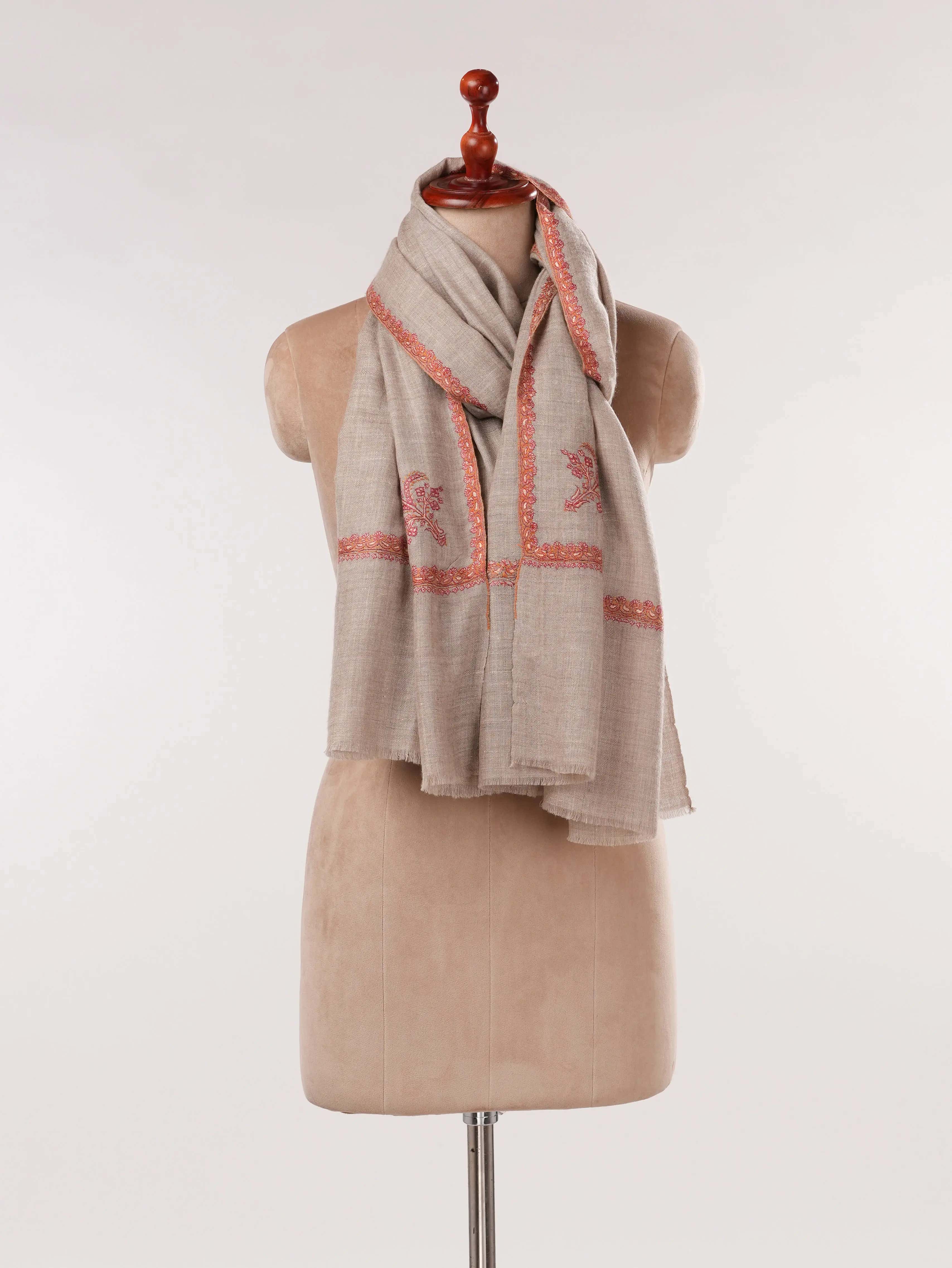 Natural Taupe Handcrafted Cashmere Scarf | Shawls For Women