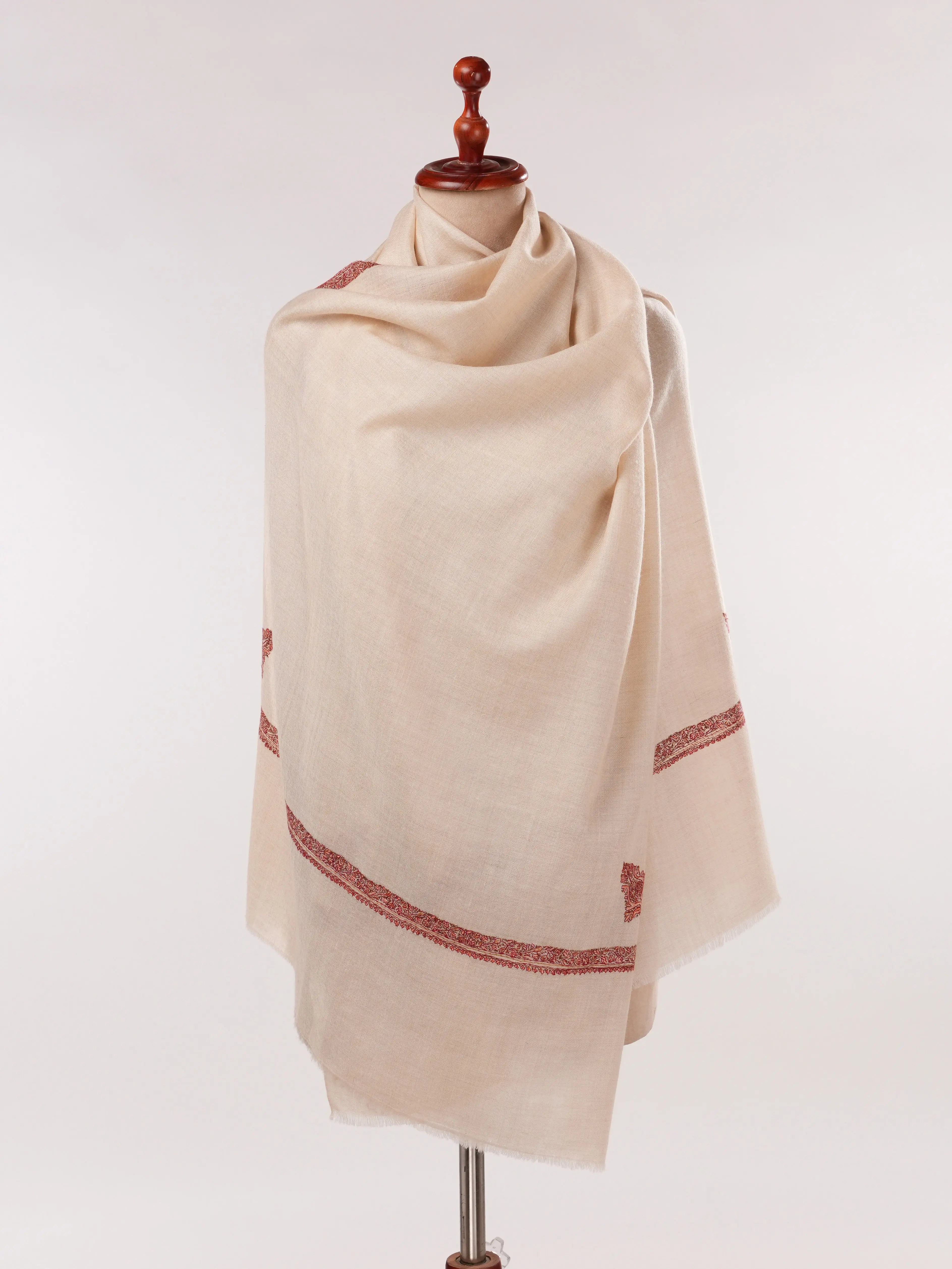 Natural White Cashmere Scarf with Hashia Classic Embroidery Shahkaar.com