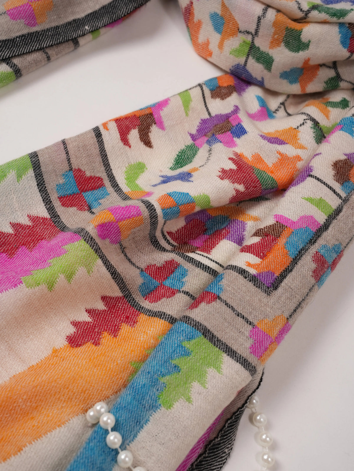 Natural White Handwoven Kani Classic Cashmere Scarf
