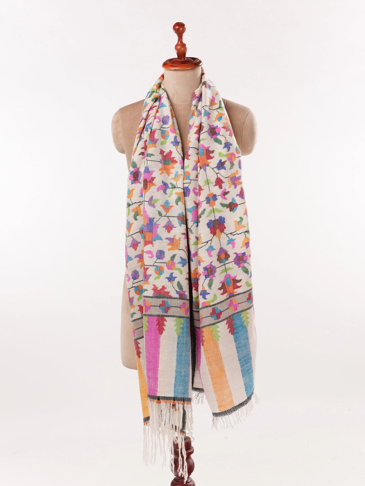 Natural White Handwoven Kani Classic Cashmere Scarf