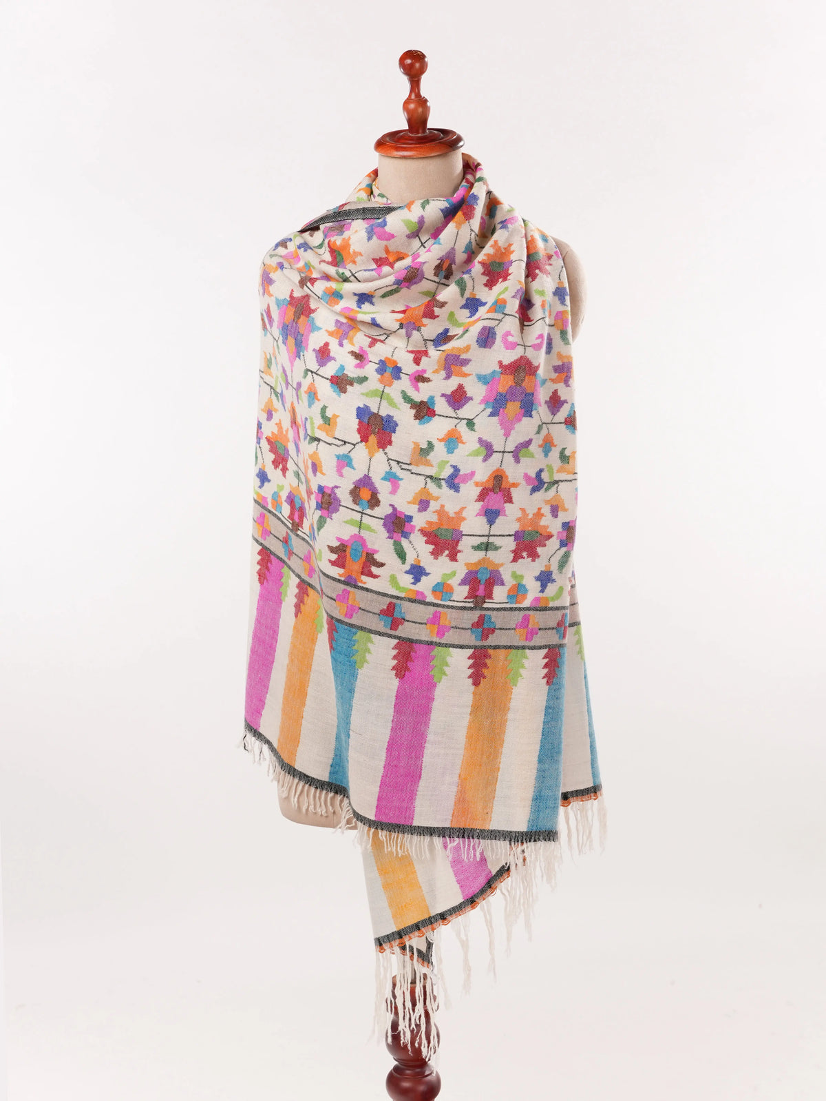 Natural White Handwoven Kani Classic Cashmere Scarf