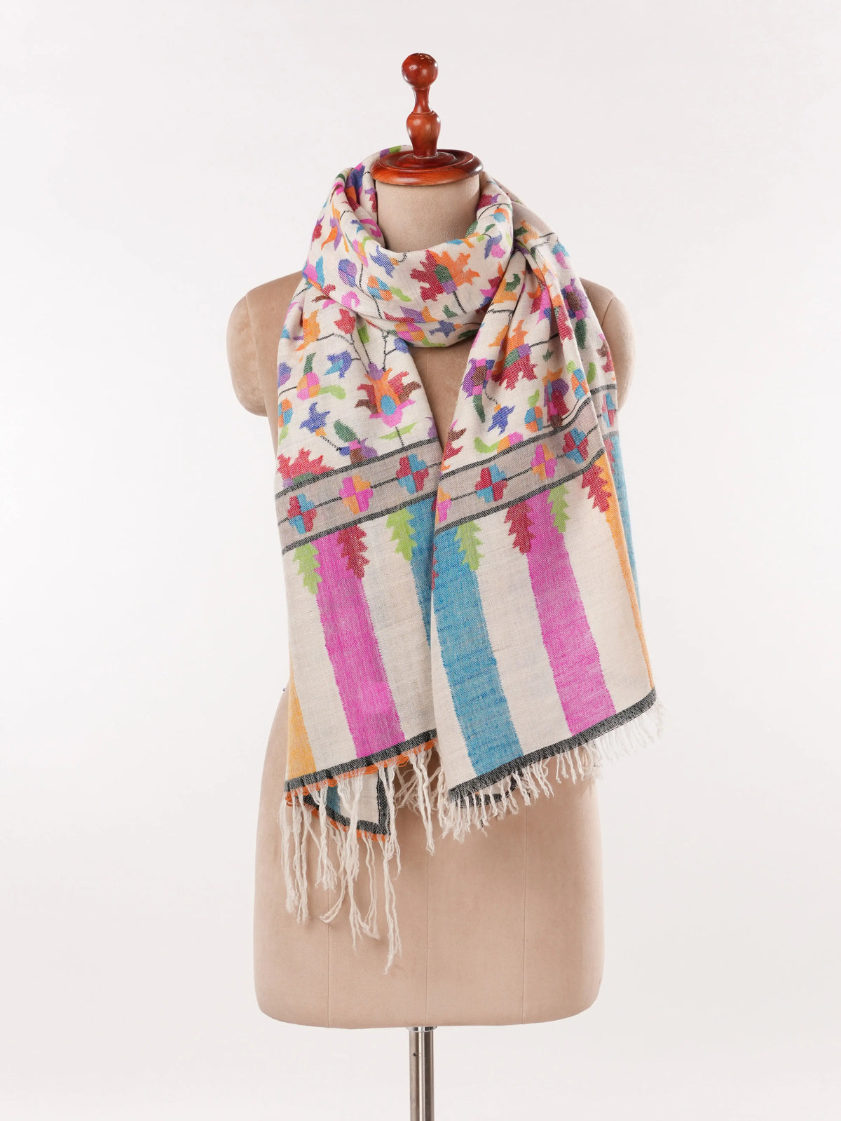 Natural White Handwoven Kani Classic Cashmere Scarf