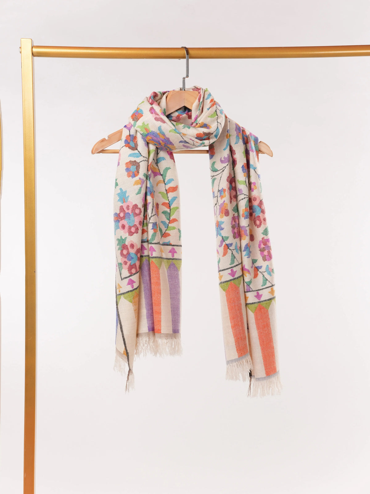 Natural White Handwoven Soft Kani Cashmere Scarf