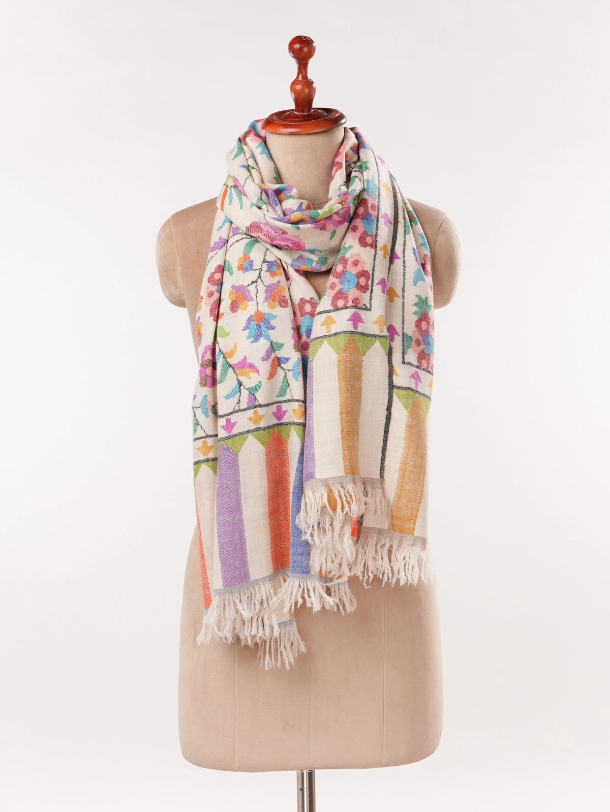 Natural White Handwoven Soft Kani Cashmere Scarf