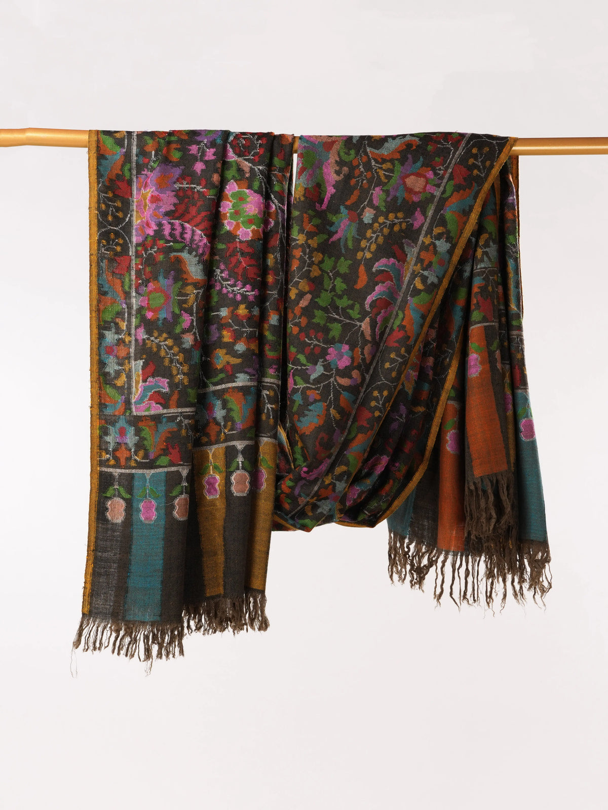 Handspun Oversized Black Handwoven Kani Pashmina Shawl