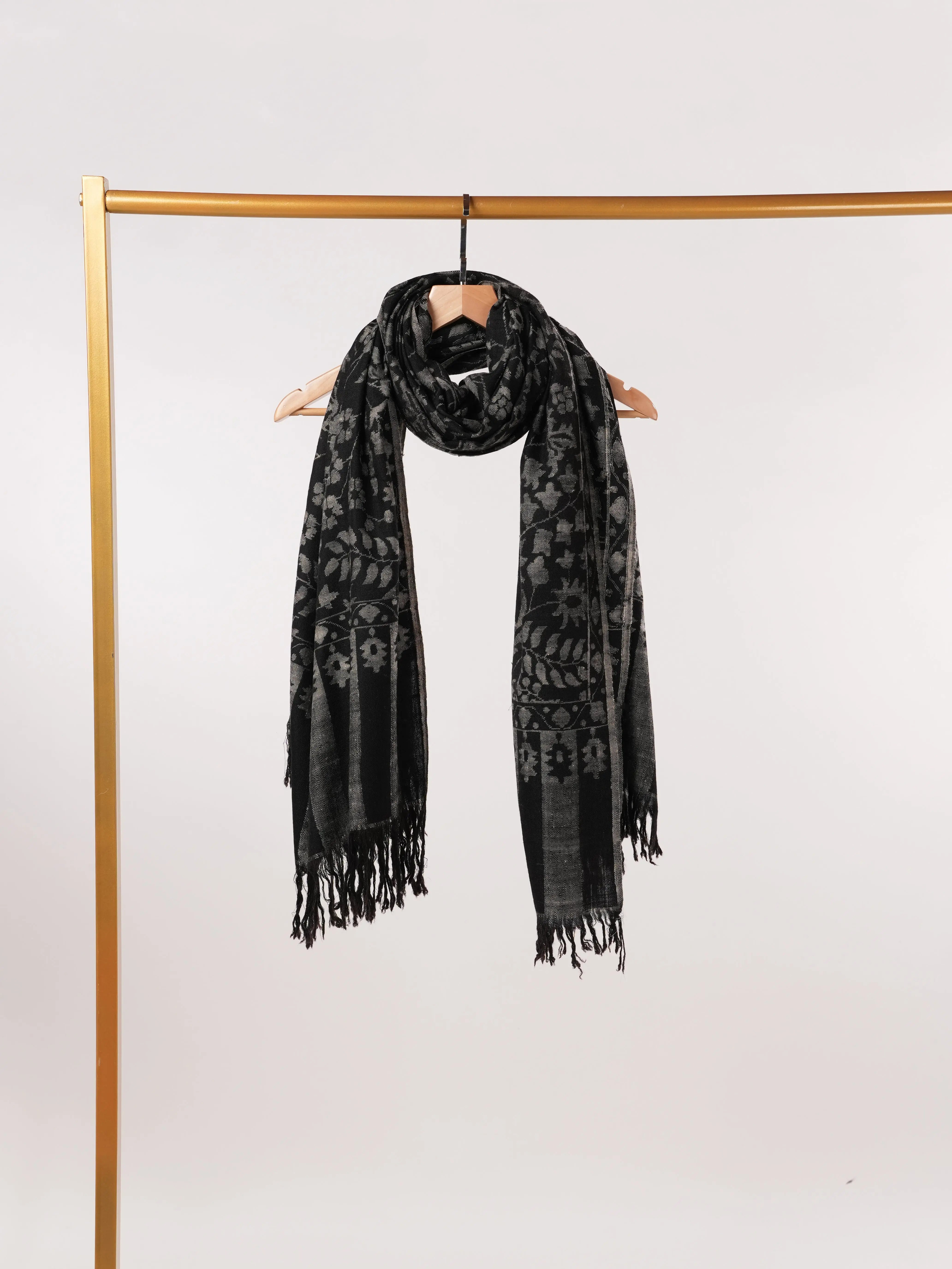 Women's Soft Black Handwoven Kani Pashmina Shawl Shahkaar.com