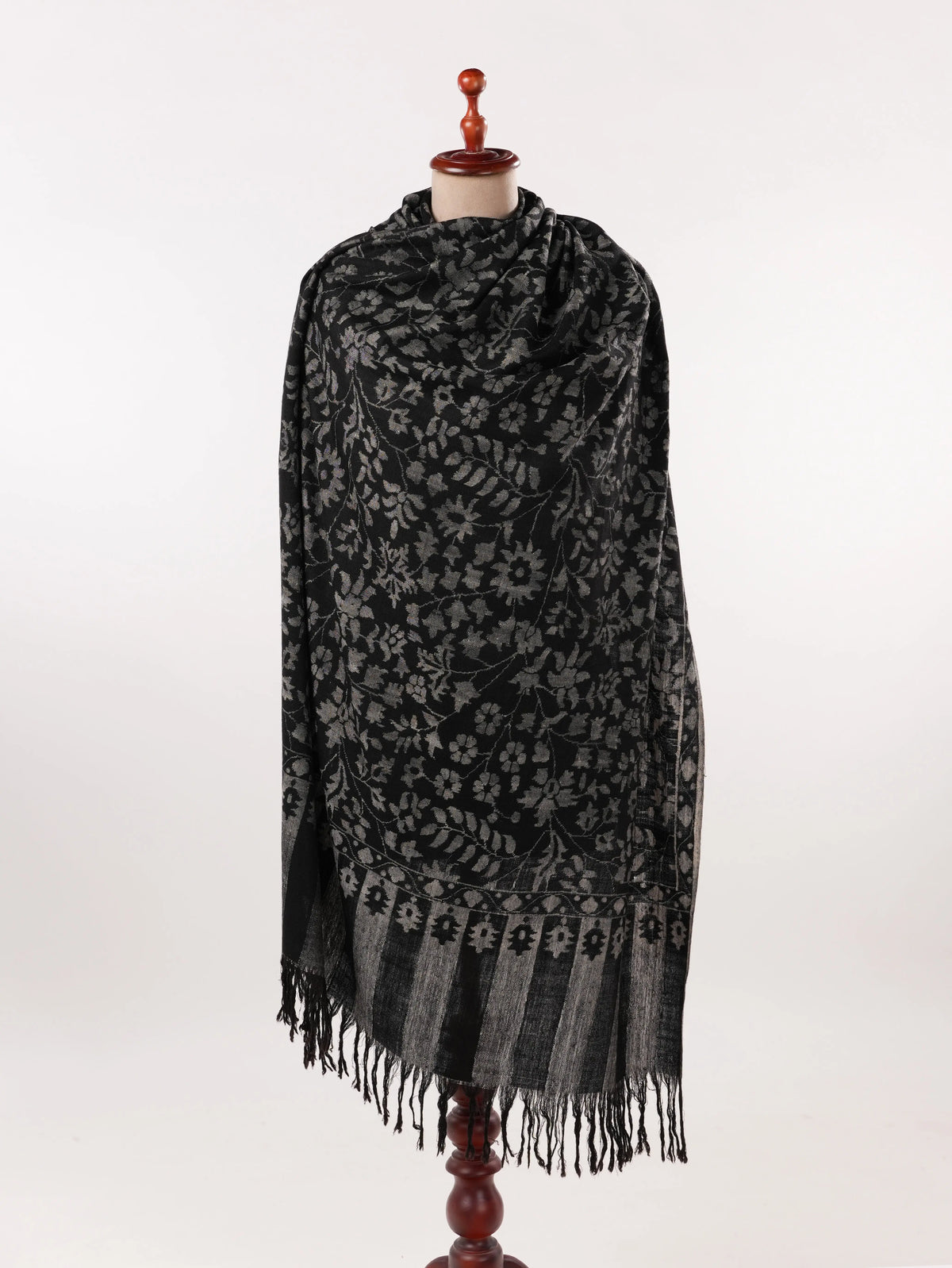 Women's Soft Black Handwoven Kani Pashmina Shawl Shahkaar.com
