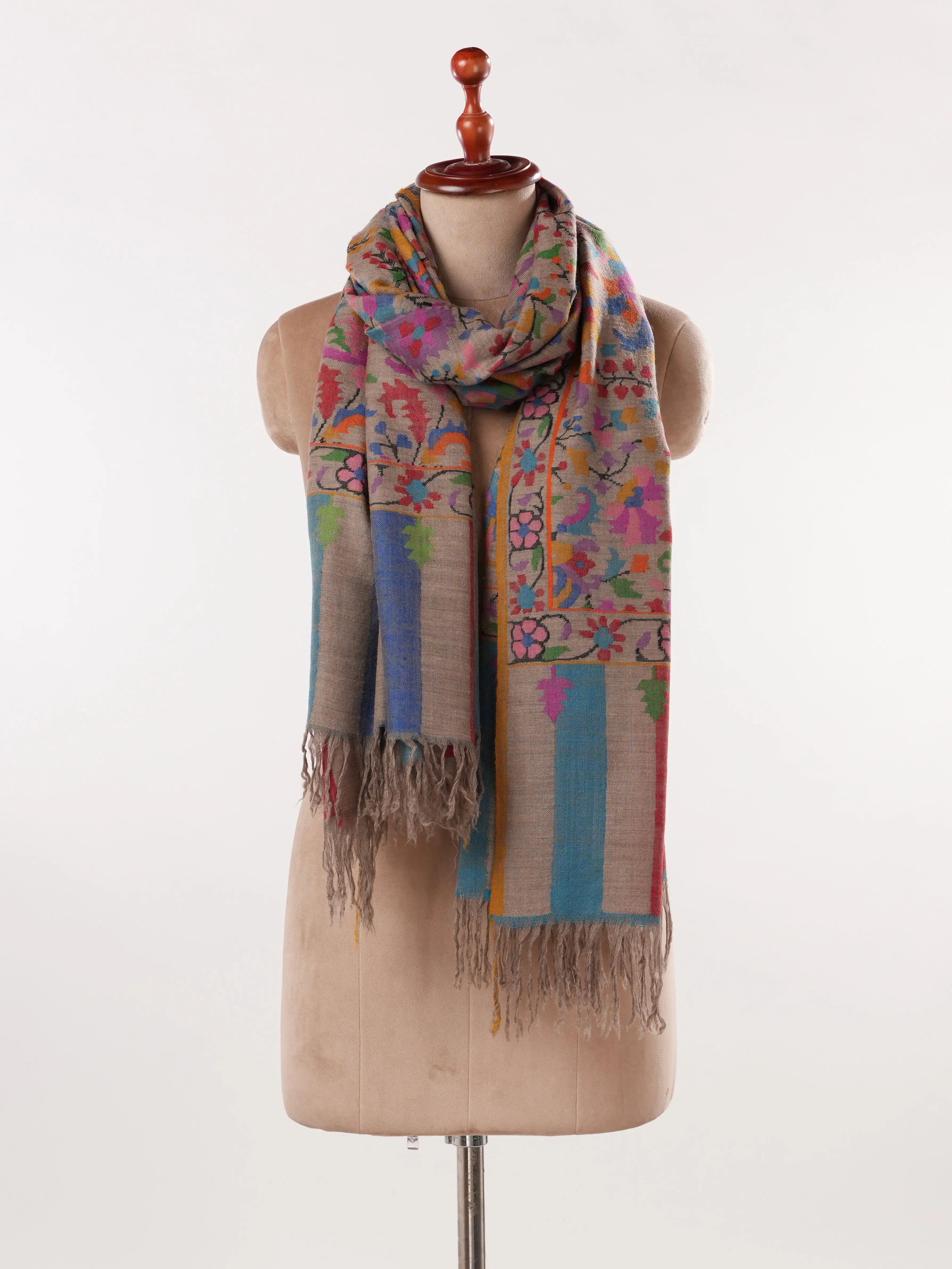 Handwoven Taupe Kani Genuine Pashmina Shawl Shahkaar.com