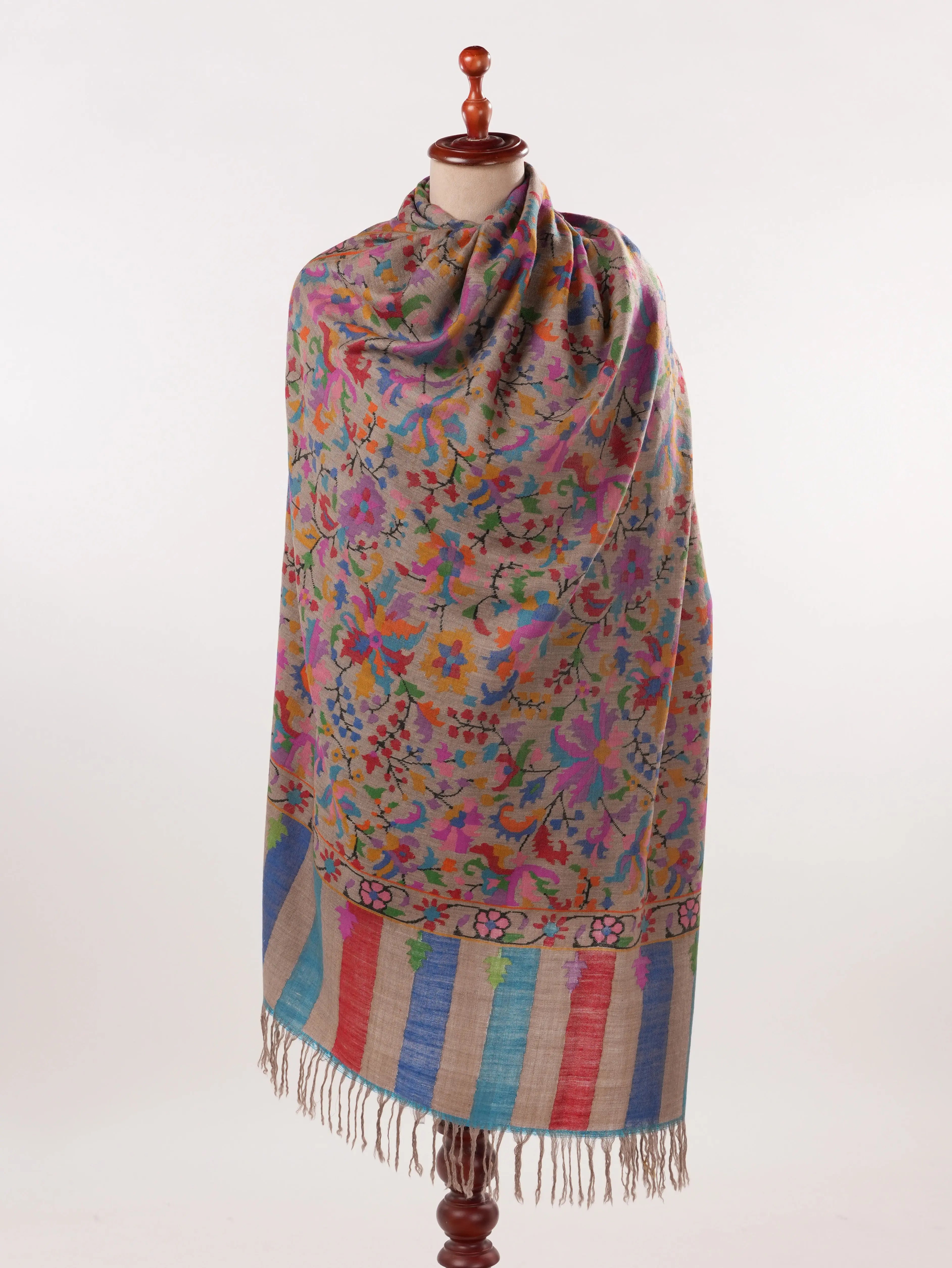 Handwoven Taupe Kani Genuine Pashmina Shawl Shahkaar.com