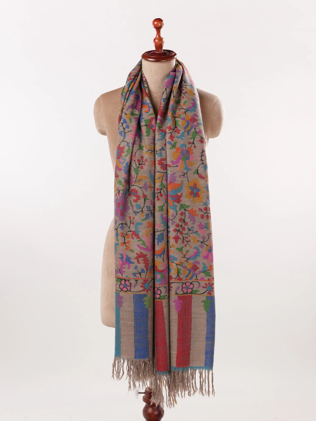 Handwoven Taupe Kani Genuine Pashmina Shawl Shahkaar.com