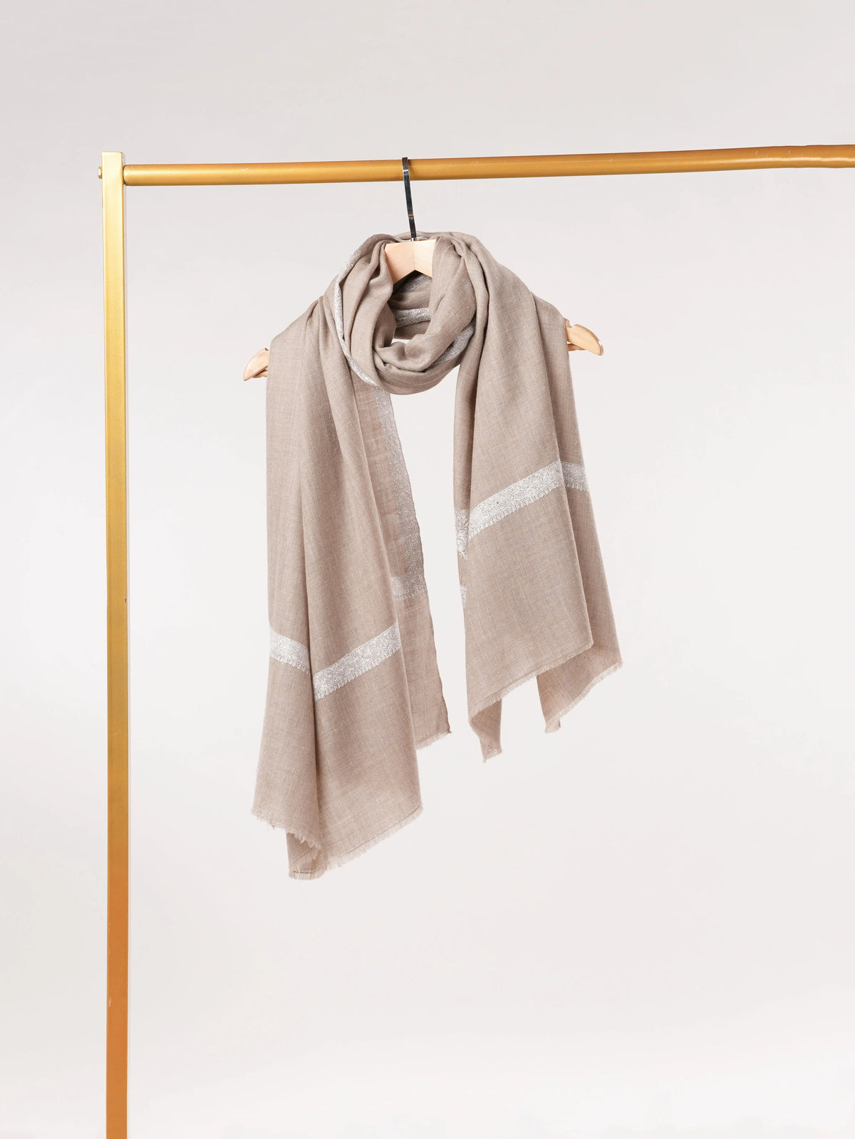 Natural Beige Pashmina Shawl with Hand Sozni Hashidar Embroidery