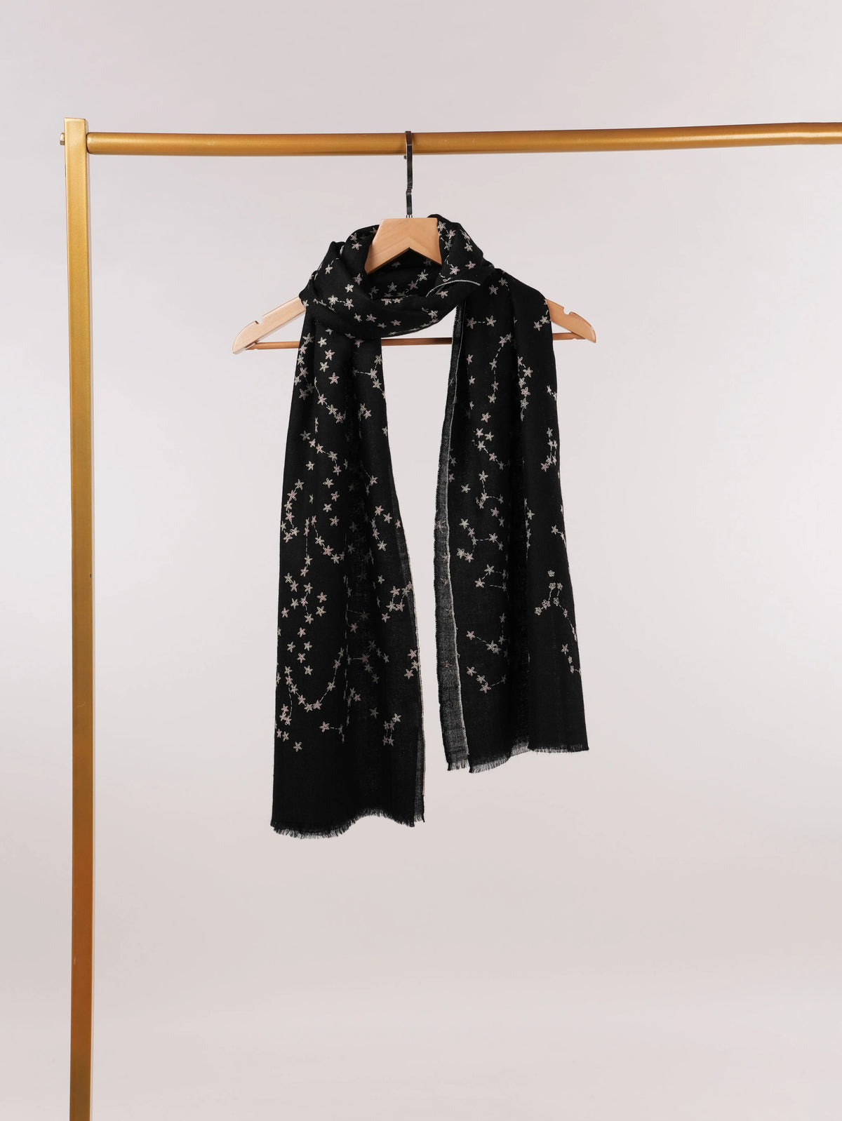 Hand Embroidered Constellations Black Authentic Cashmere Scarf