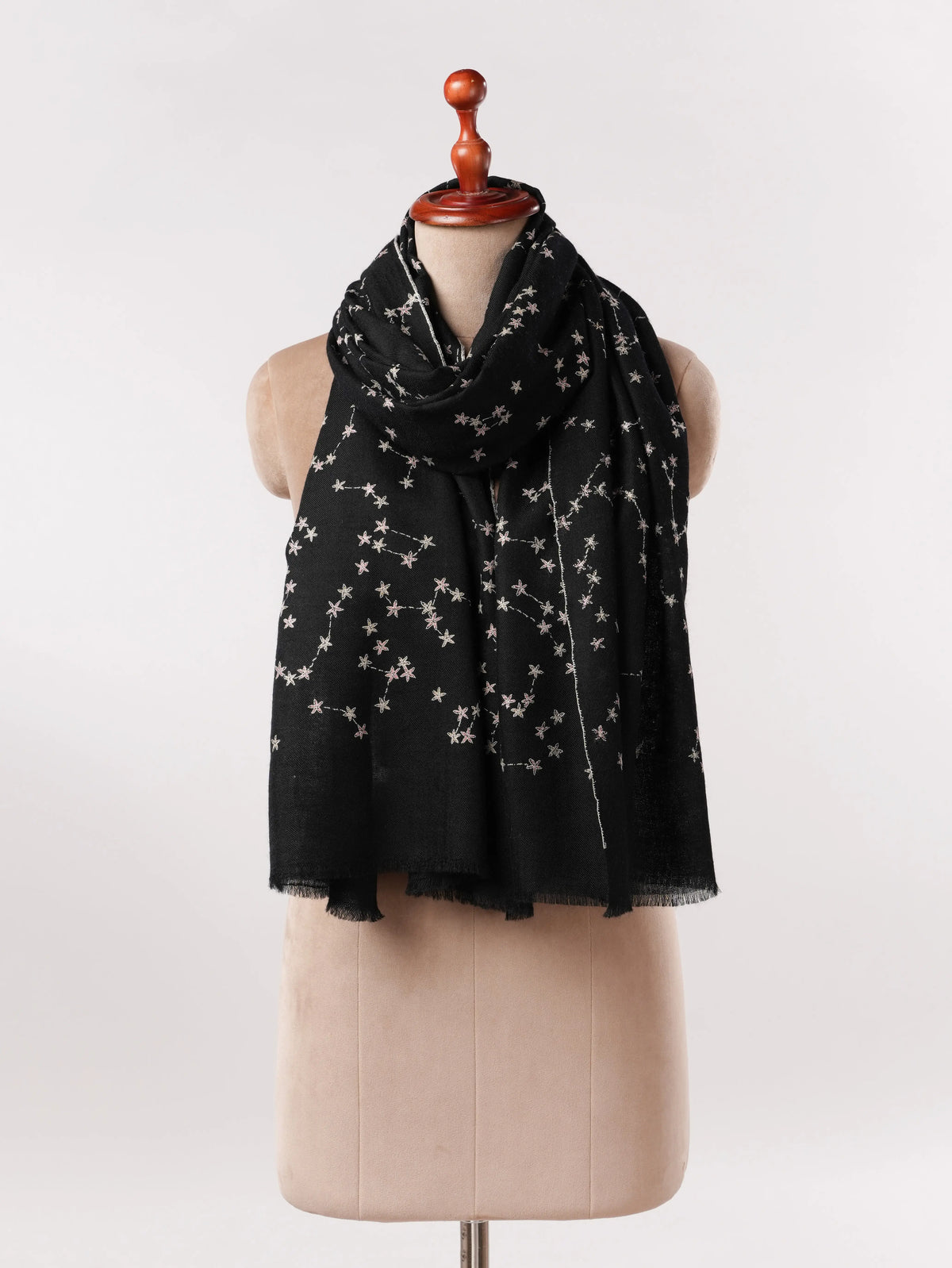 Hand Embroidered Constellations Black Authentic Cashmere Scarf
