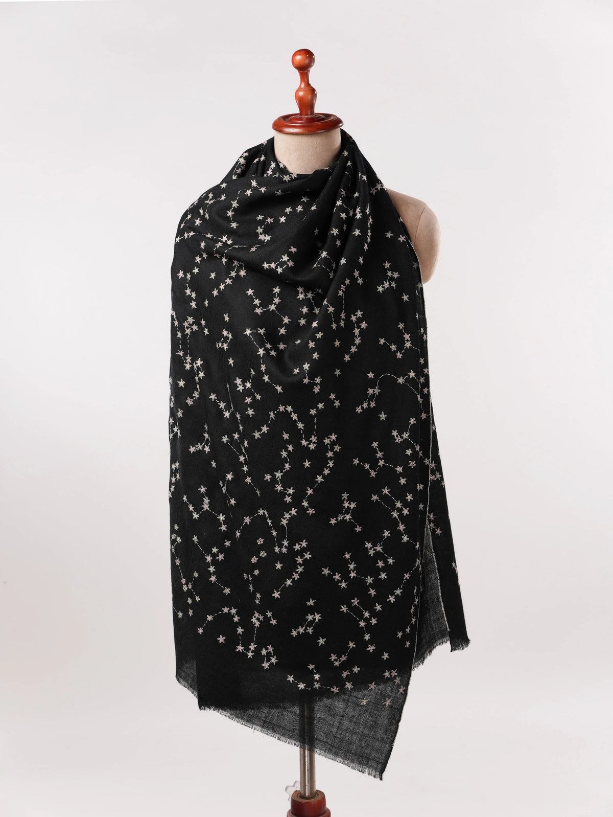 Hand Embroidered Constellations Black Authentic Cashmere Scarf