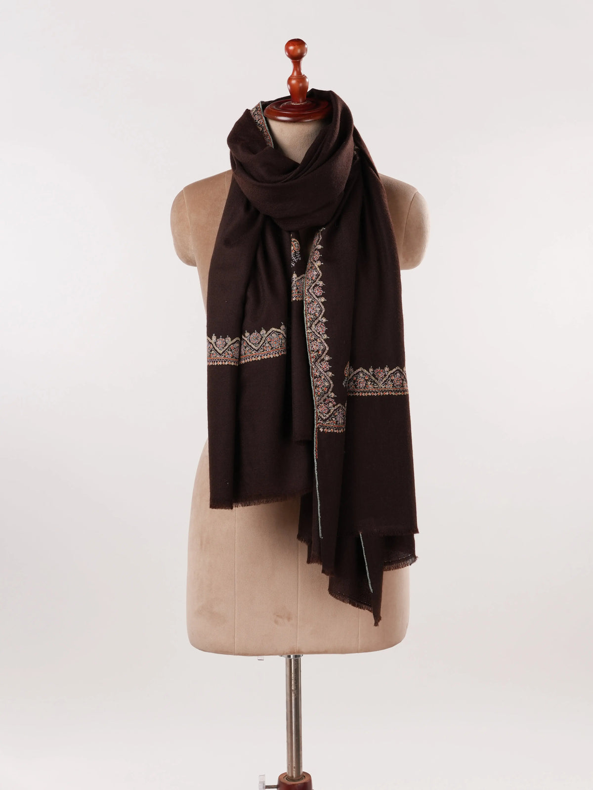 Black Handmade Genuine Pashmina Shawl with Neemdaur Hand Embroidery Shahkaar.com