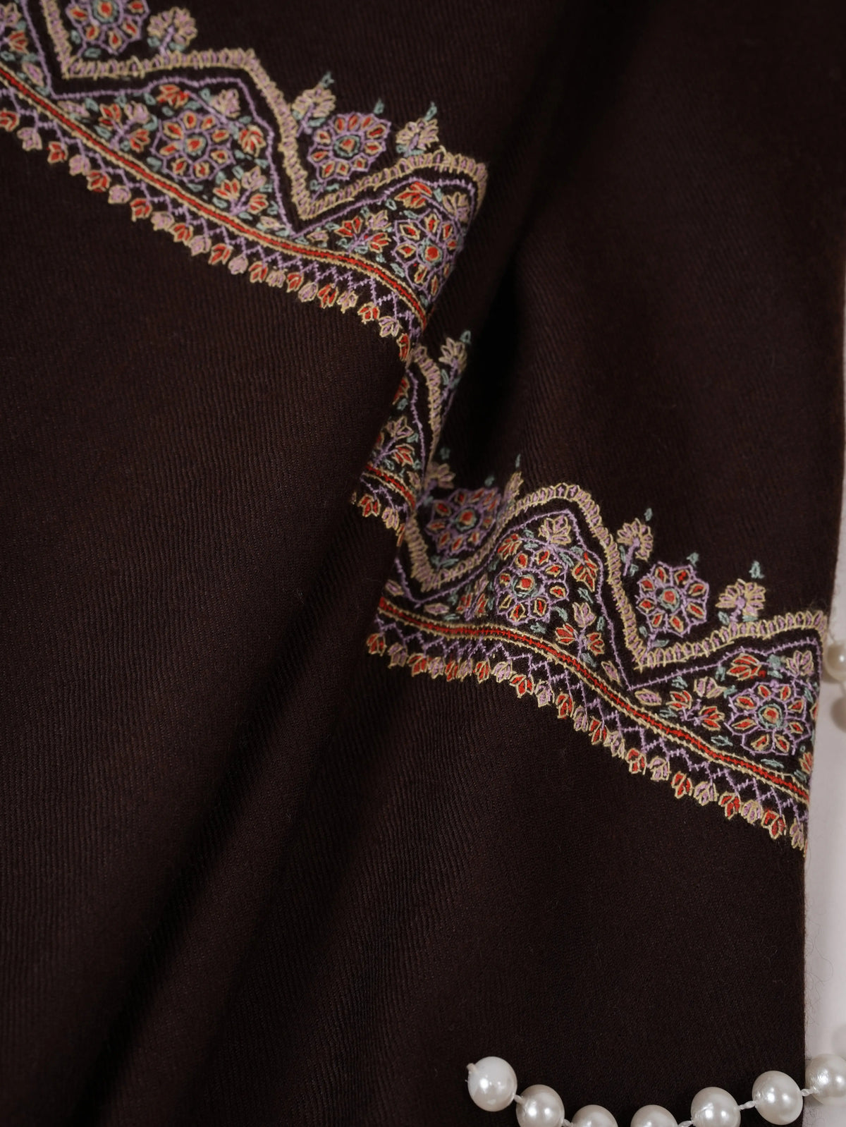 Black Handmade Genuine Pashmina Shawl with Neemdaur Hand Embroidery Shahkaar.com