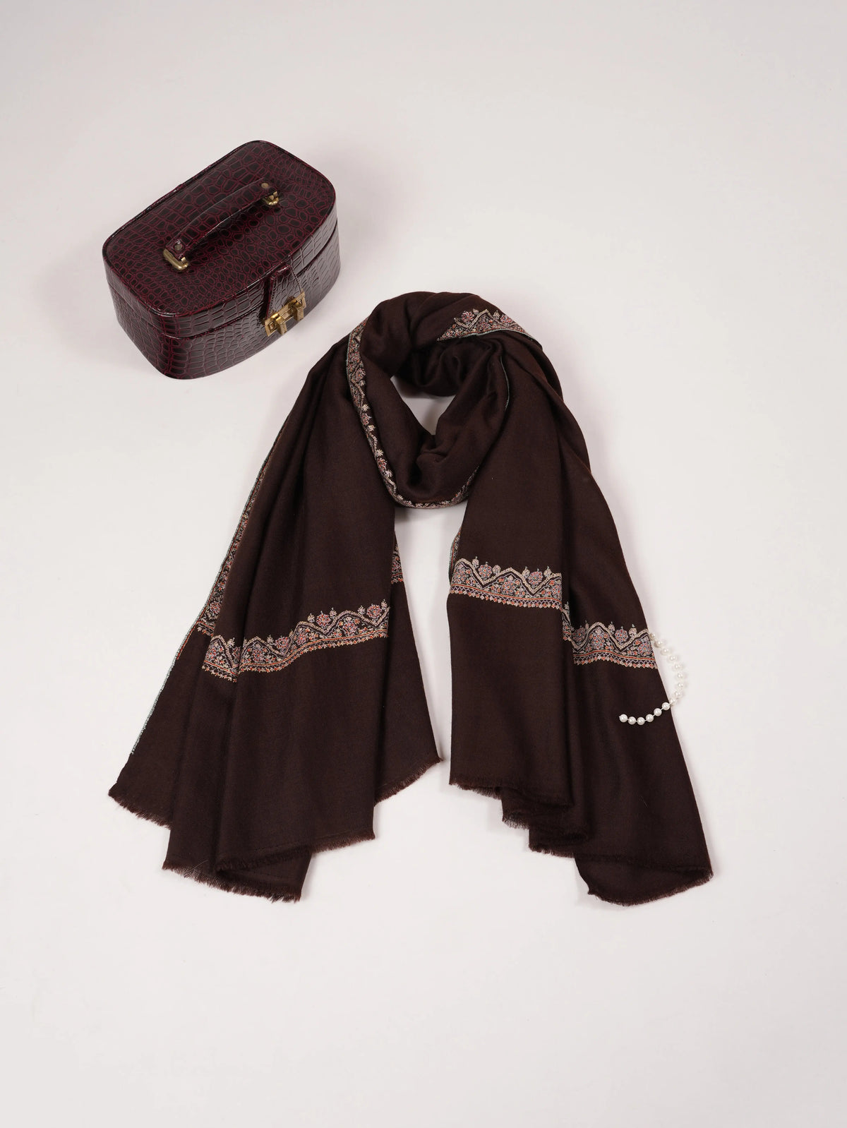 Black Handmade Genuine Pashmina Shawl with Neemdaur Hand Embroidery Shahkaar.com