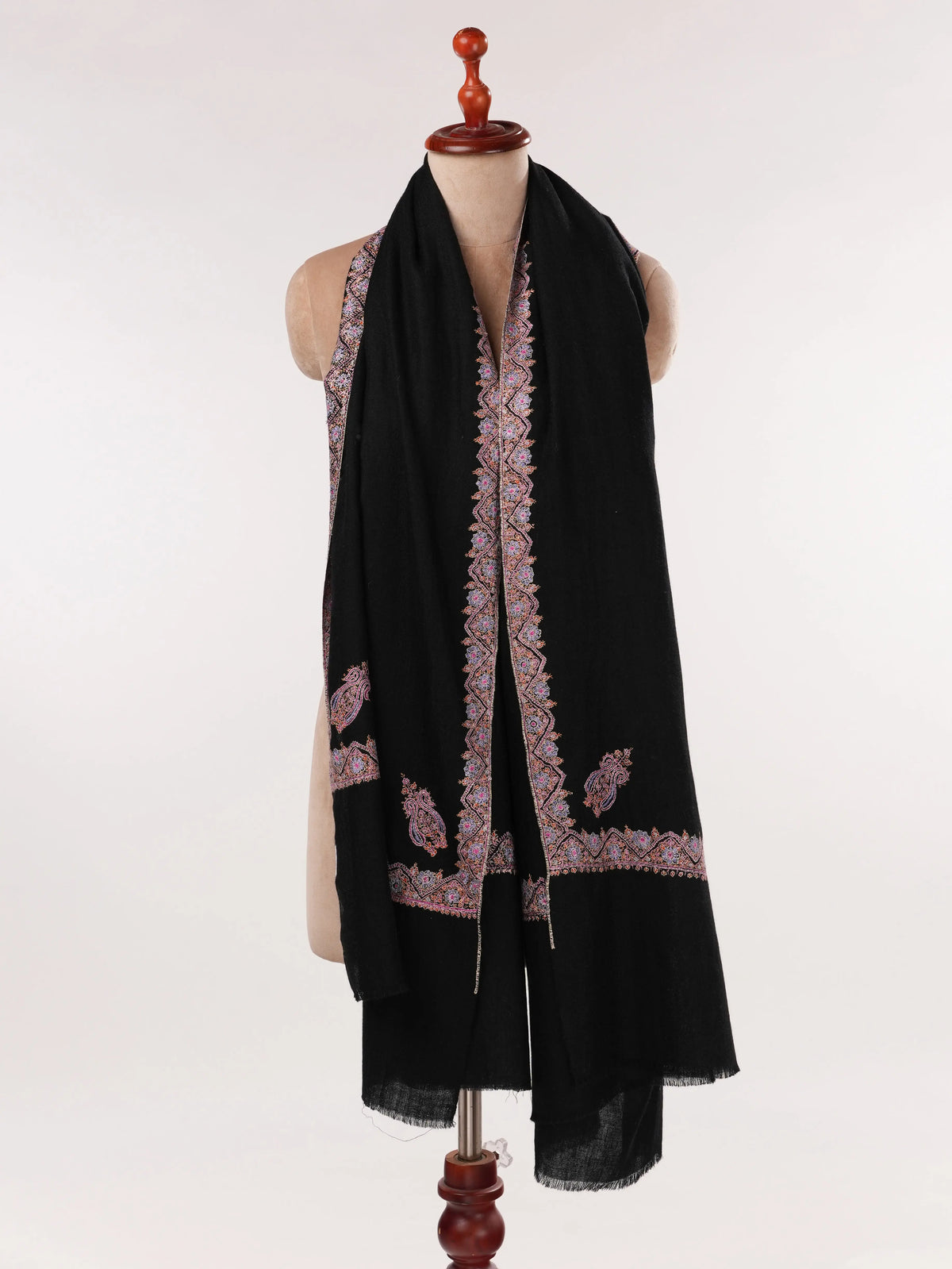 Kashmiri Handwoven Natural White Pashmina Shawl with Hashidar Sozni Embroidery Shahkaar.com